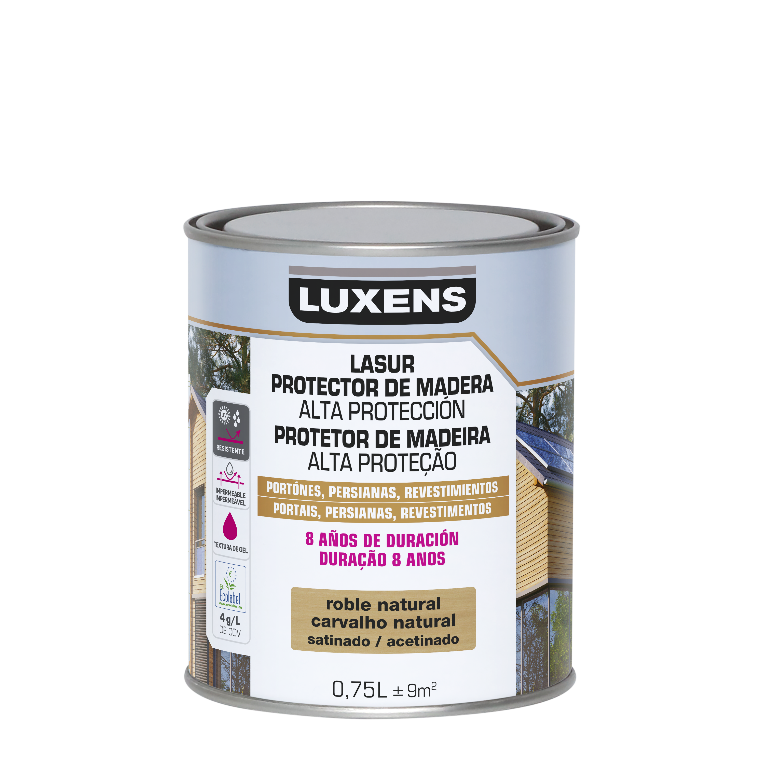 Protector madera exterior color roble natural para valla, caseta de jardín, cancela, fachada LUXENS satinado 750 ml base agua - 2