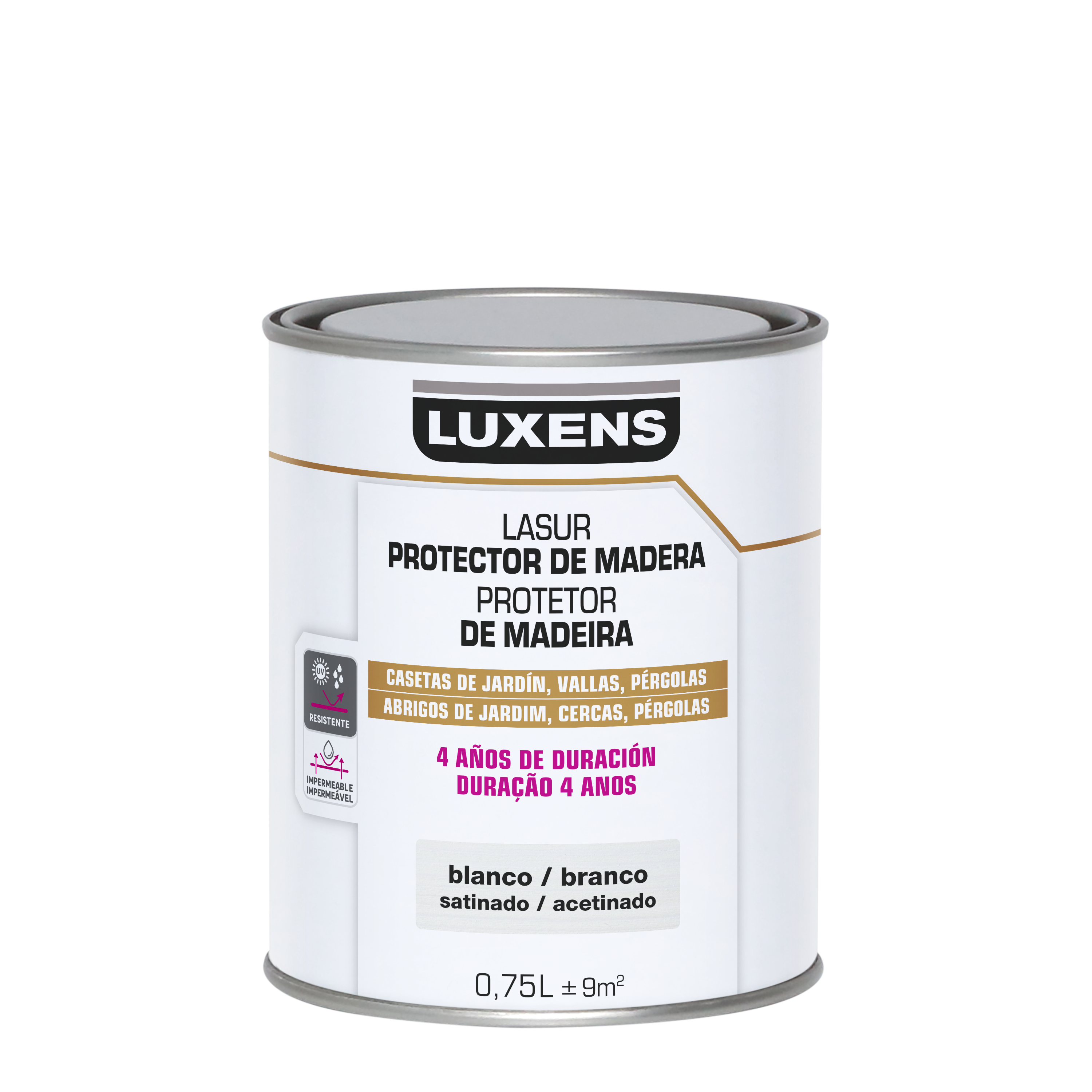 Protector madera exterior color blanco para valla, caseta de jardín, persiana LUXENS satinado 750 ml base agua - 2