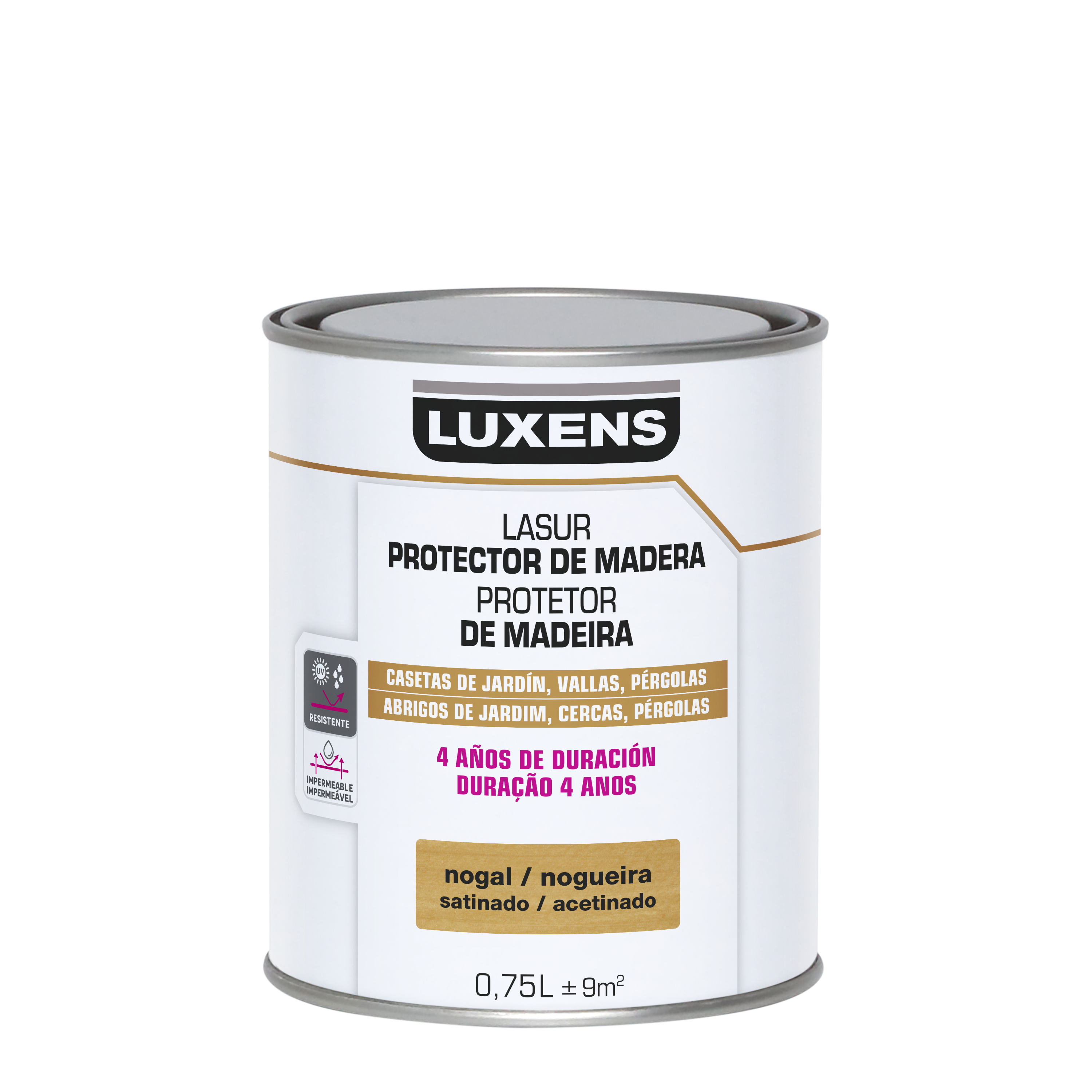 Protector madera exterior color nogal para caseta de jardín, valla, persiana LUXENS satinado 750 ml base agua - 2