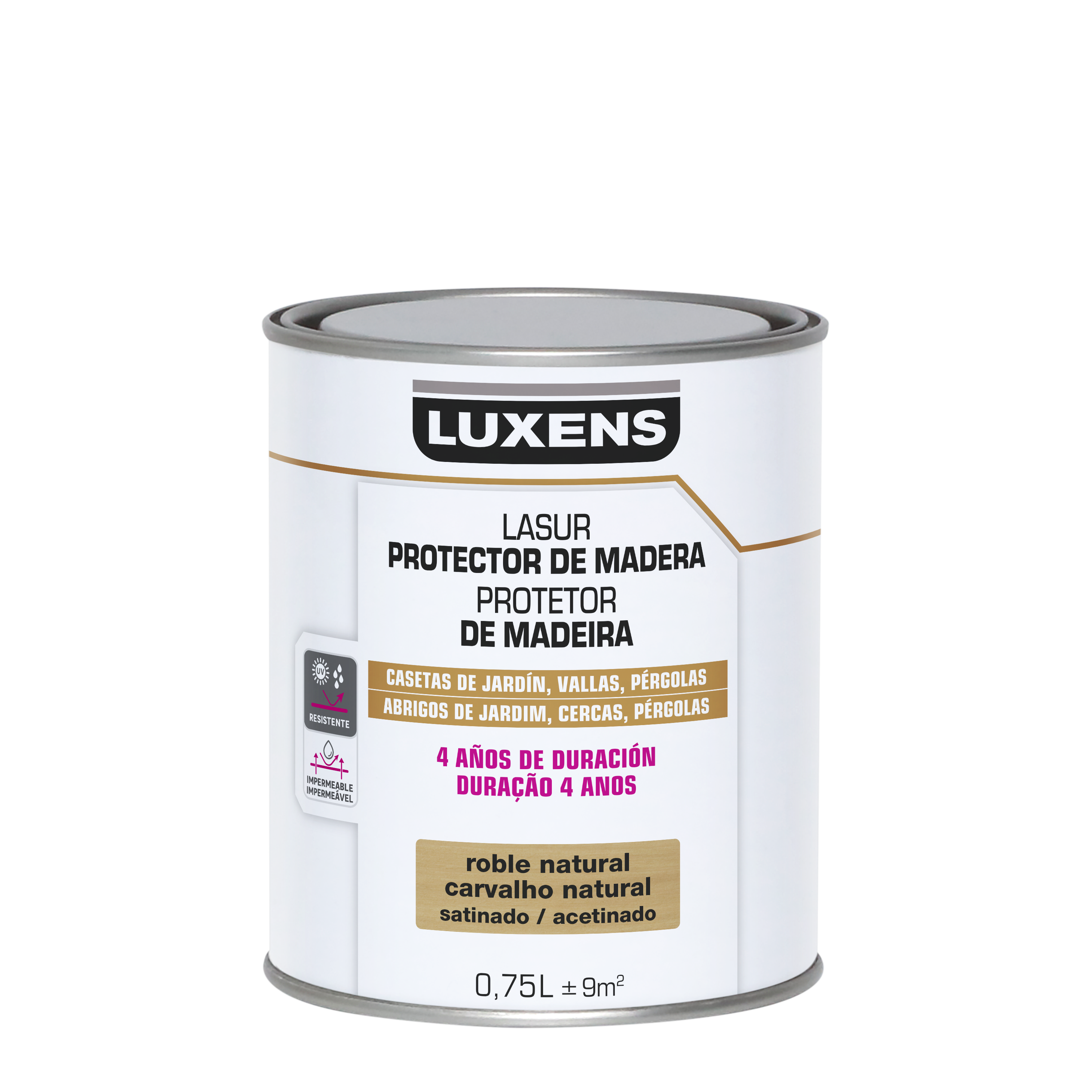 Protector madera exterior color roble natural para valla, caseta de jardín, persiana LUXENS satinado 750 ml base agua - 2