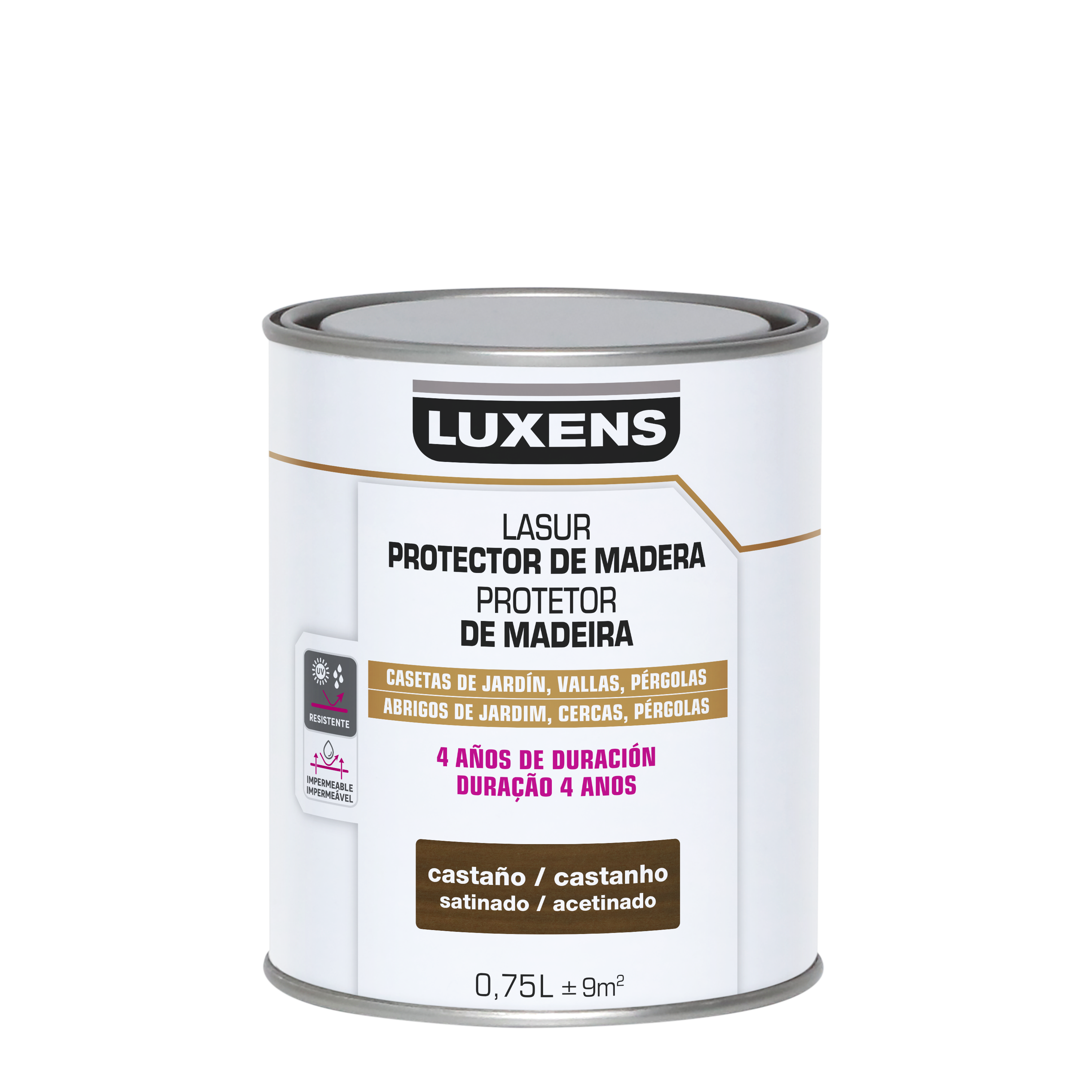 Protector madera exterior color castaño para caseta de jardín, valla, persiana LUXENS satinado 750 ml base agua - 2
