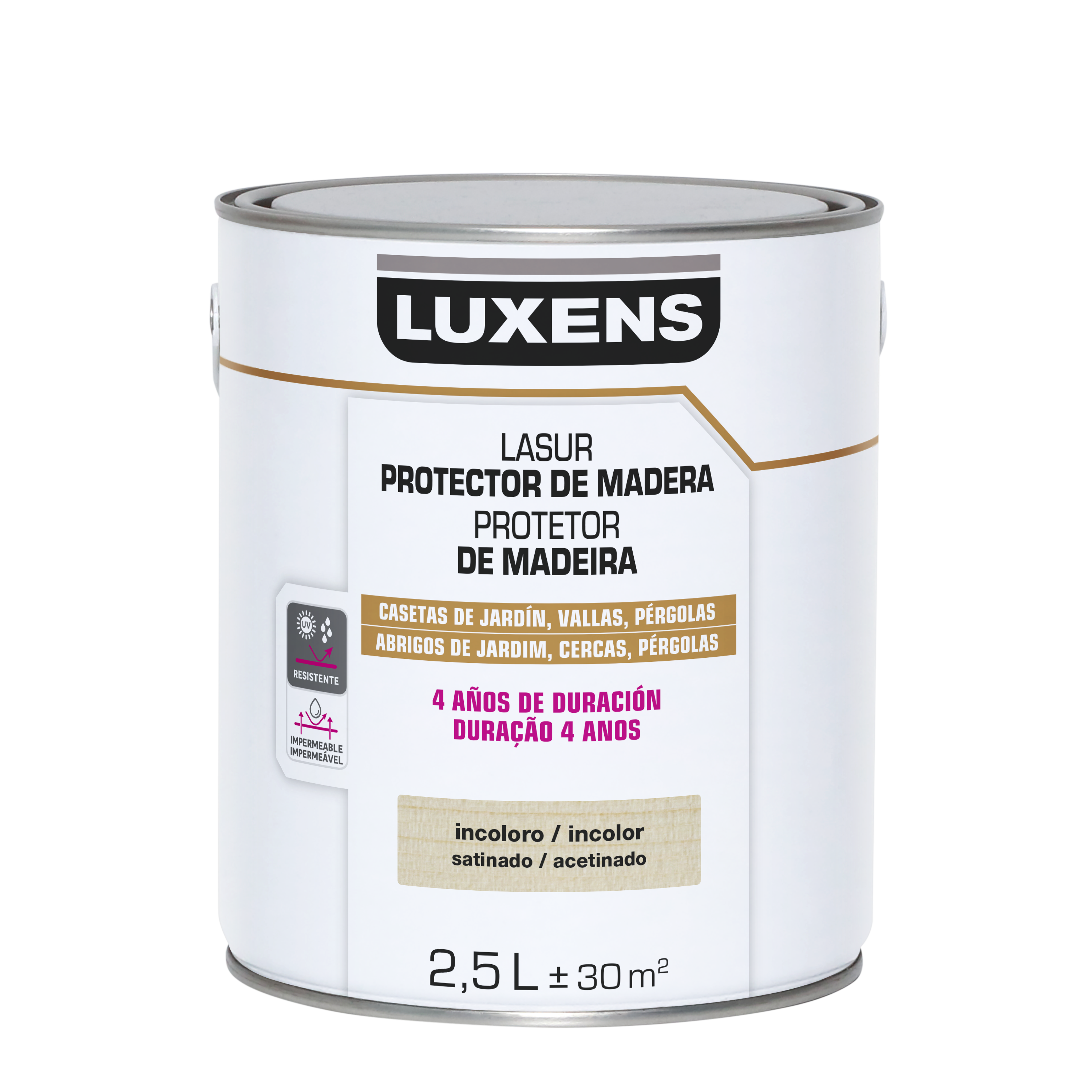 Protector madera exterior color incoloro para caseta de jardín, valla, persiana LUXENS satinado 2.5L base agua - 2