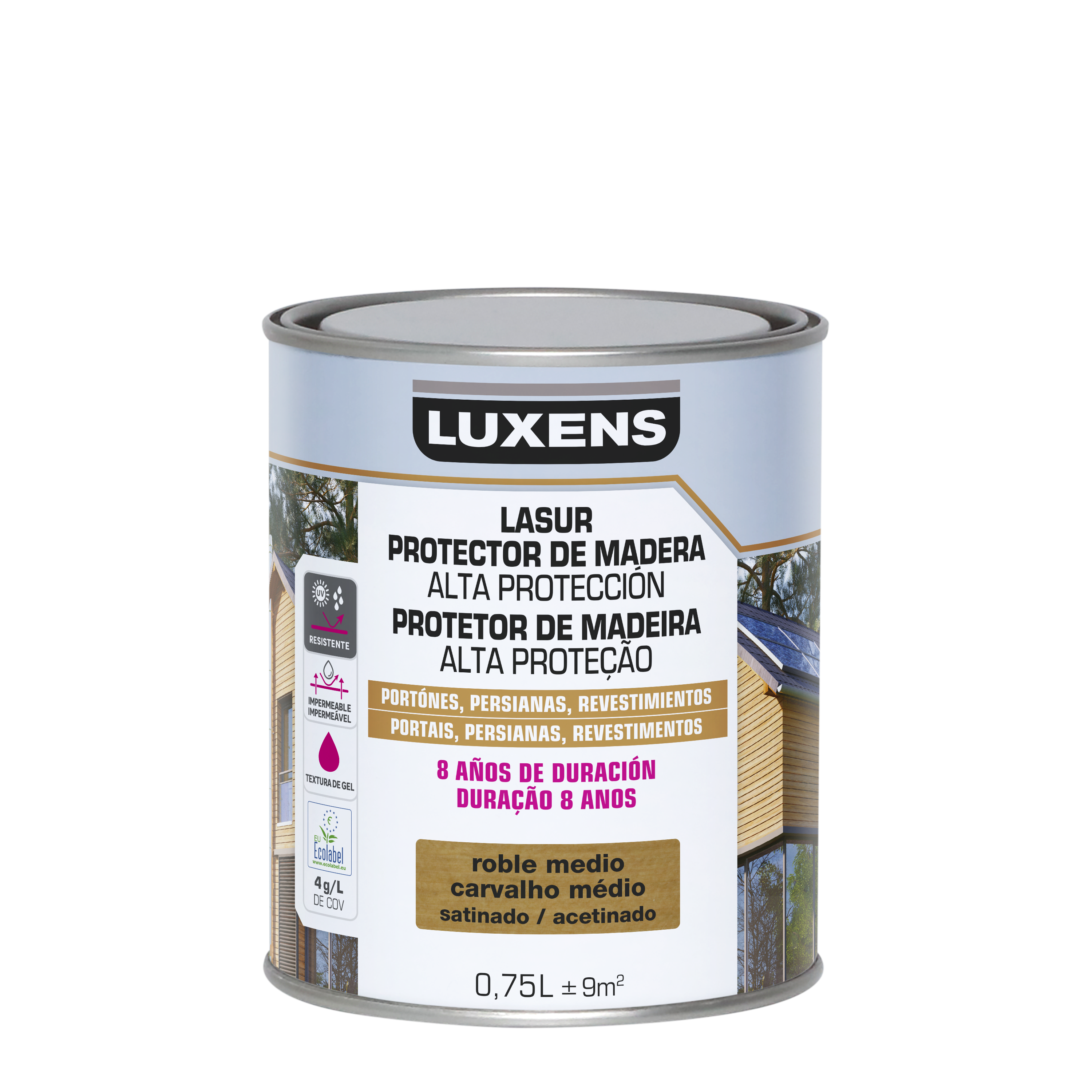 Protector madera exterior color roble medio para valla, cancela, caseta de jardín LUXENS satinado 750 ml base agua - 2