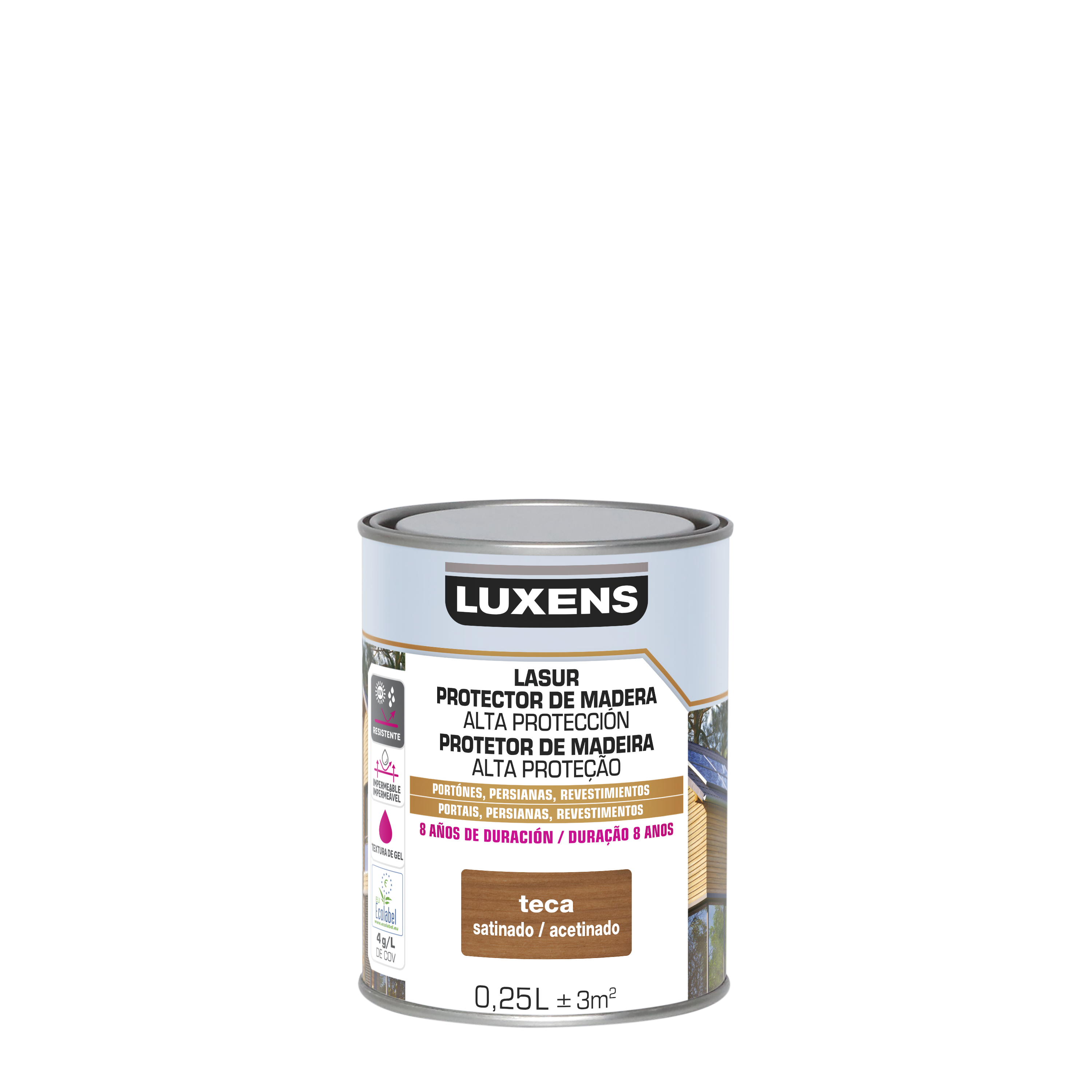 Protector madera exterior color teca para caseta de jardín, valla, cancela, fachada, friso LUXENS satinado 250 ml base agua - 2