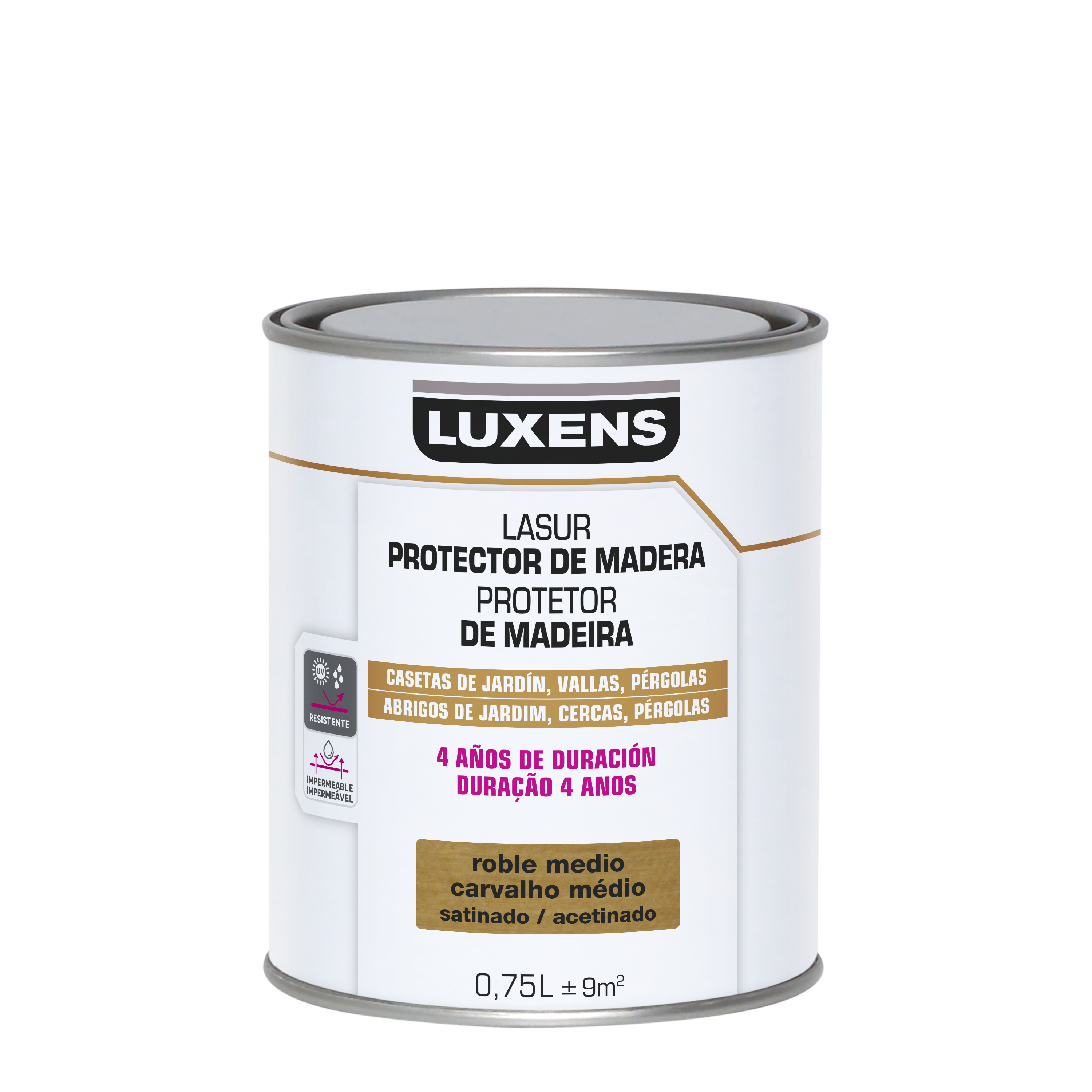 Protector madera exterior color roble medio para valla, caseta de jardín, persiana LUXENS satinado 750 ml base agua - 2