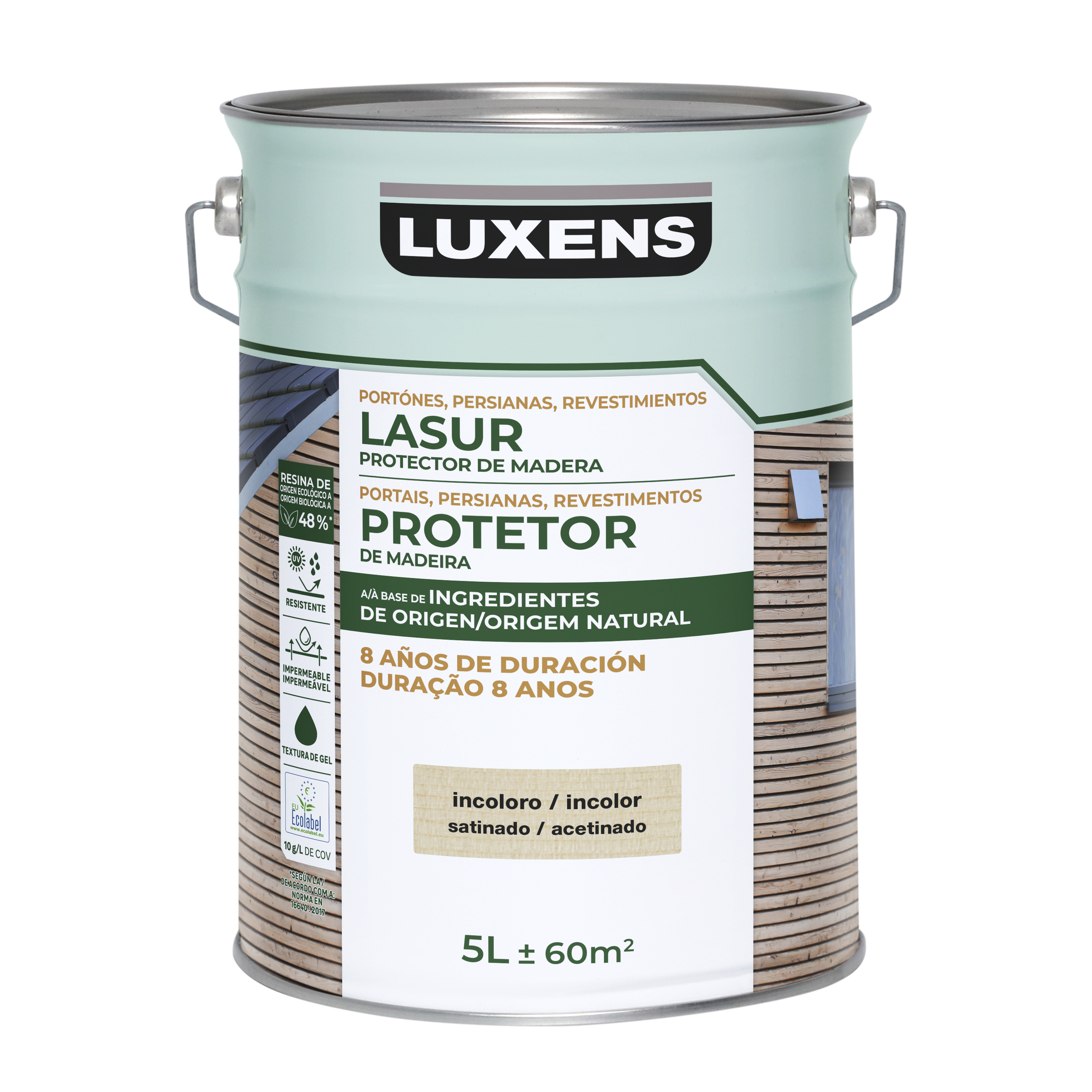 Protector madera exterior color incoloro para caseta de jardín LUXENS satinado 5L base agua - 2