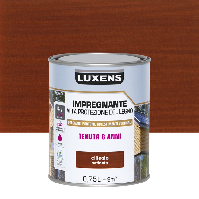 Impregnante per legno da esterno a base acqua LUXENS Alta Protezione ciliegio satinato 0.75 lt, 8 anni di protezione.