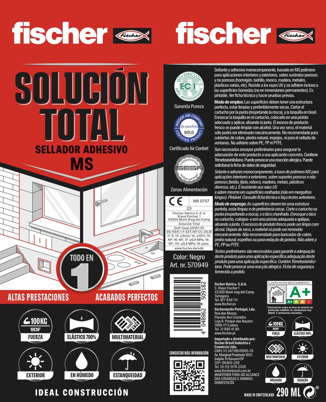 Masilla, silicona o sellador FISCHER 290 ml negro - 2