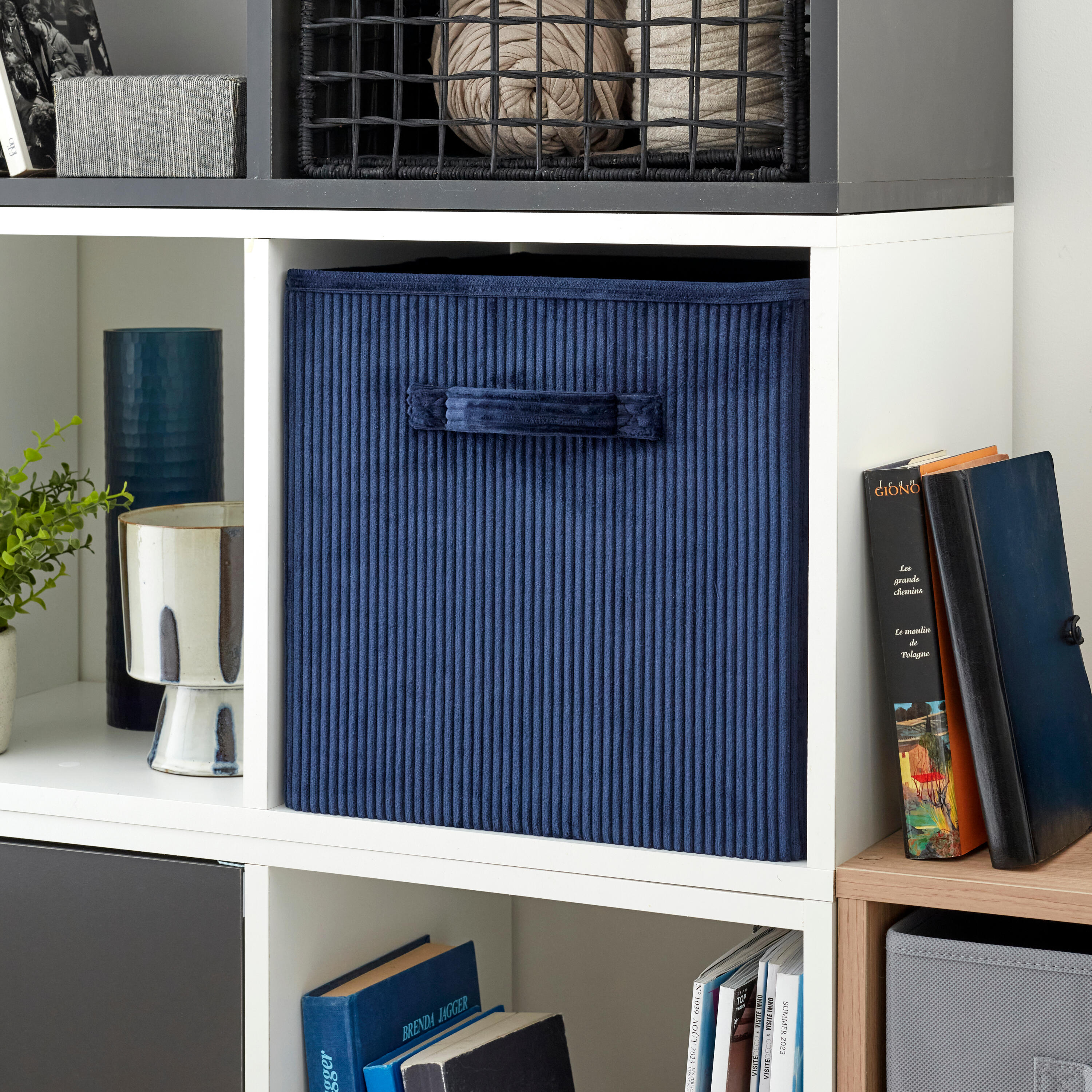 Panier SPACEO Kub effet velours bleu H.31 x l.31 x P.31 cm - 3