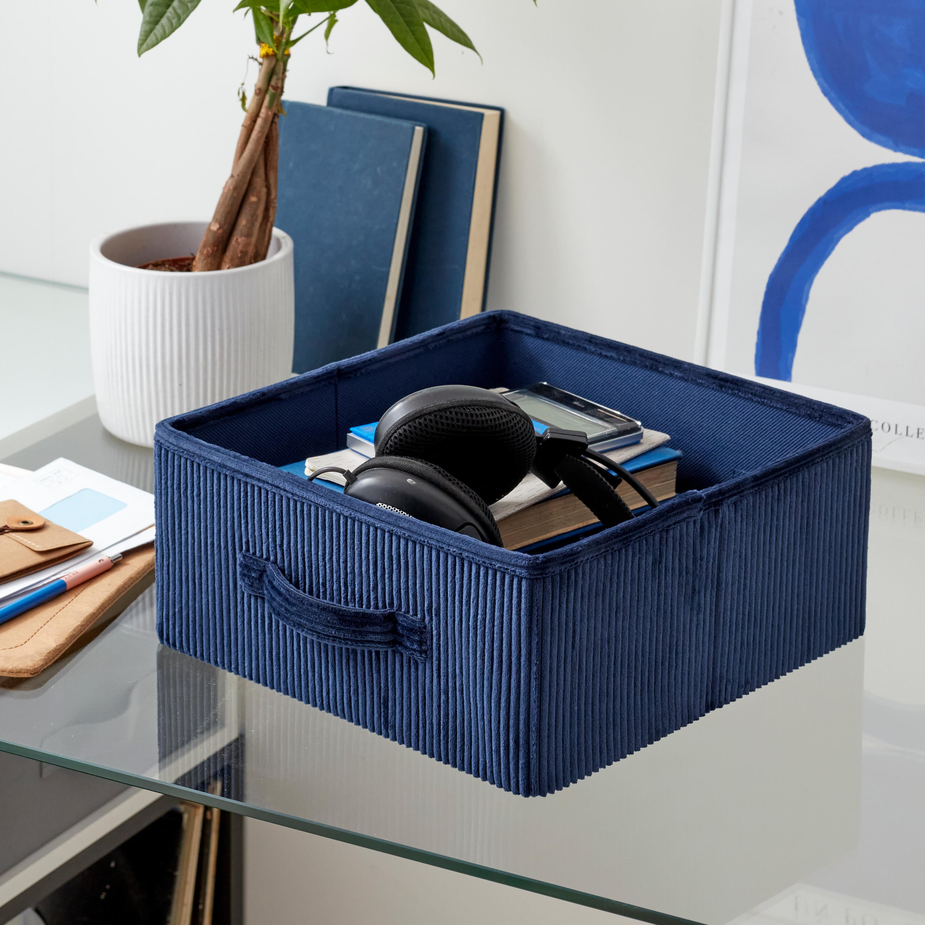 Panier SPACEO Kub effet velours bleu H.14 x l.31 x P.31 cm - 2