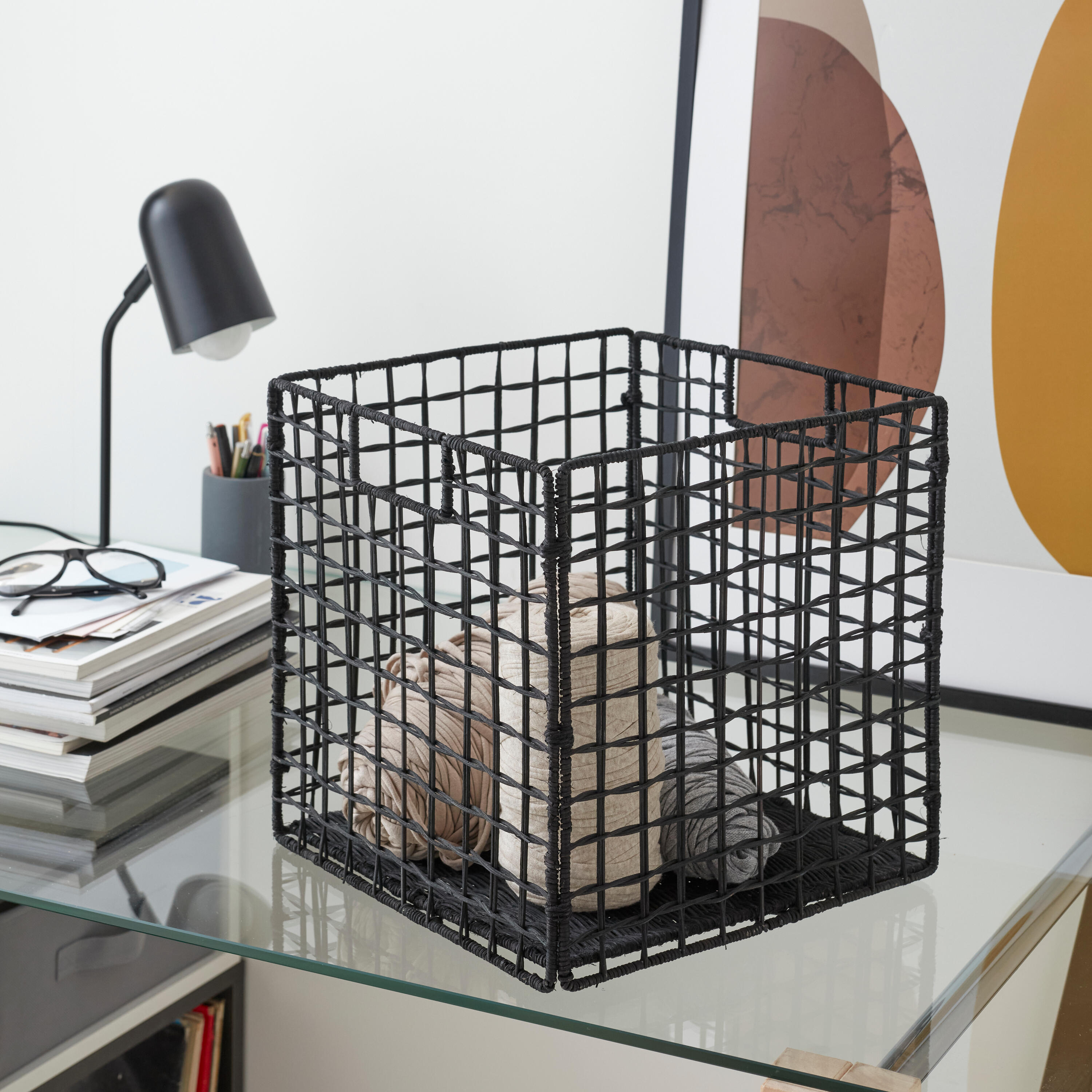 Cesto L rattan preto 31x31x31 cm Spaceo Kub - 7