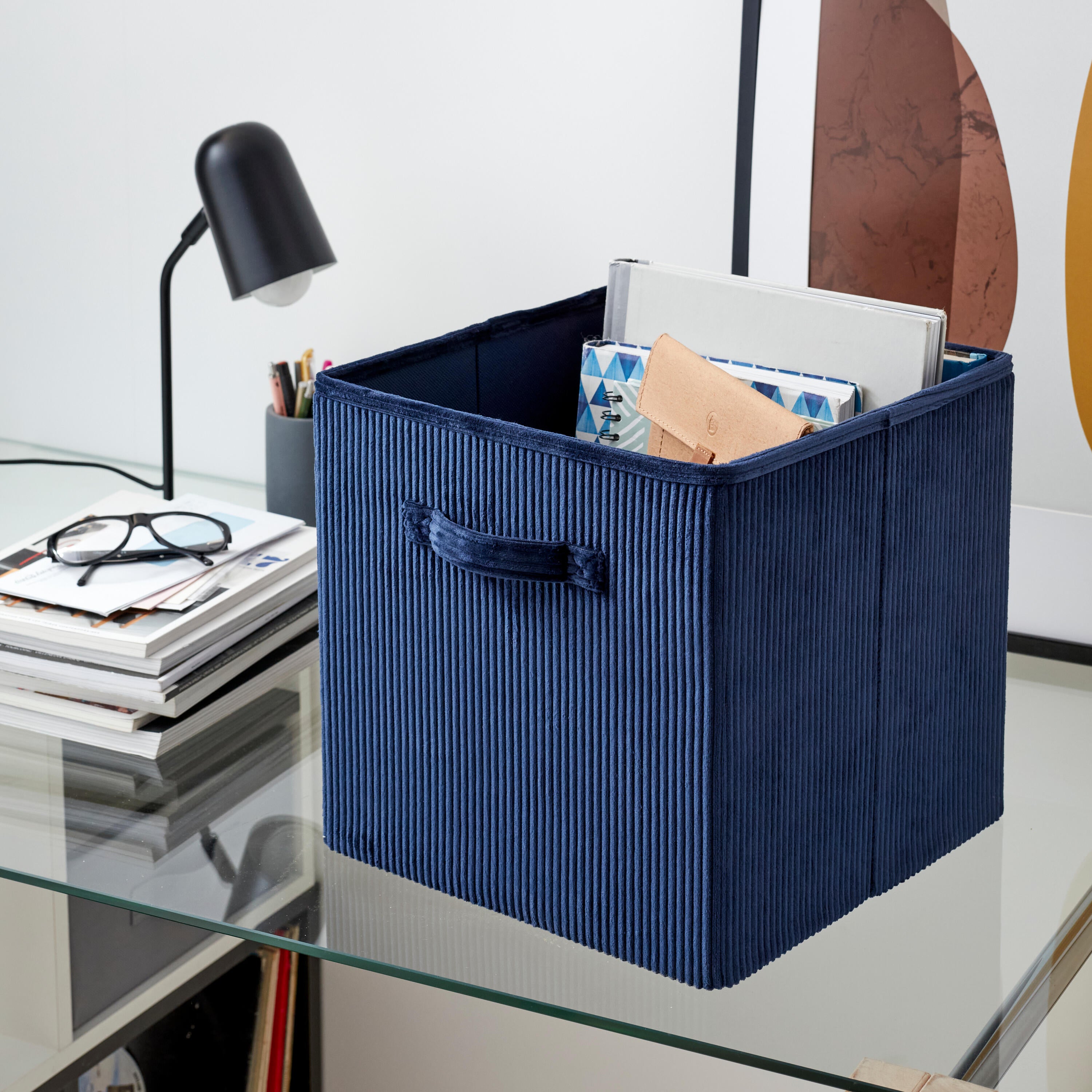 Panier SPACEO Kub effet velours bleu H.31 x l.31 x P.31 cm - 2