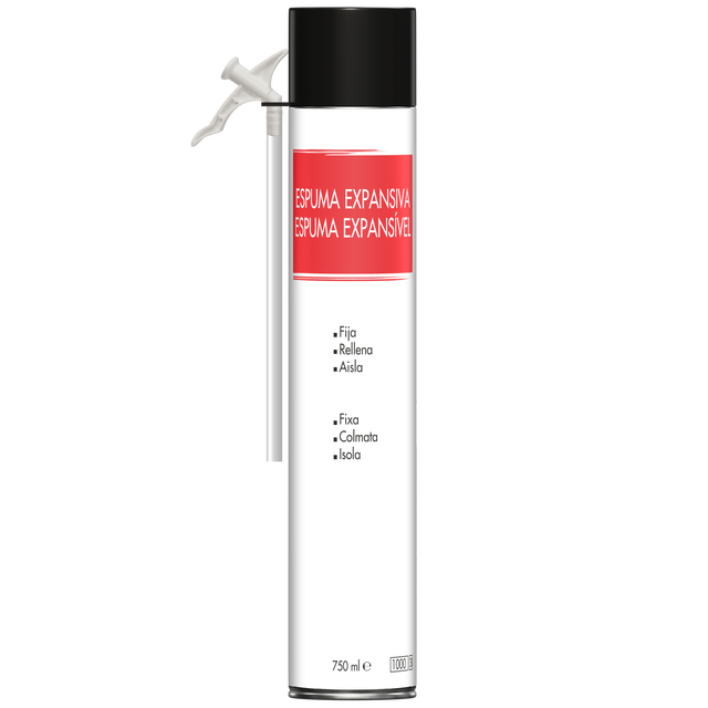 Espuma de poliuretano 750 ml para puertas, ventanas y suelos en color amarillo. Tiempo de secado 30 minutos. Aplicación manual.