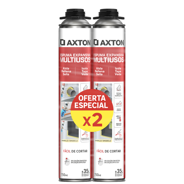 Pack 2 espumas expansivas multiusos para pistola 750 ml Axton