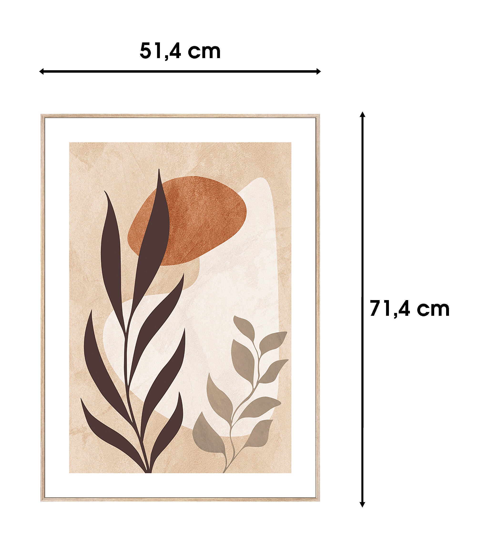 Cuadro pintura impresa enmarcada Botánica rectangular de 51 x 71 cm. MDF Hoja marrón. Marco color Haya - 3