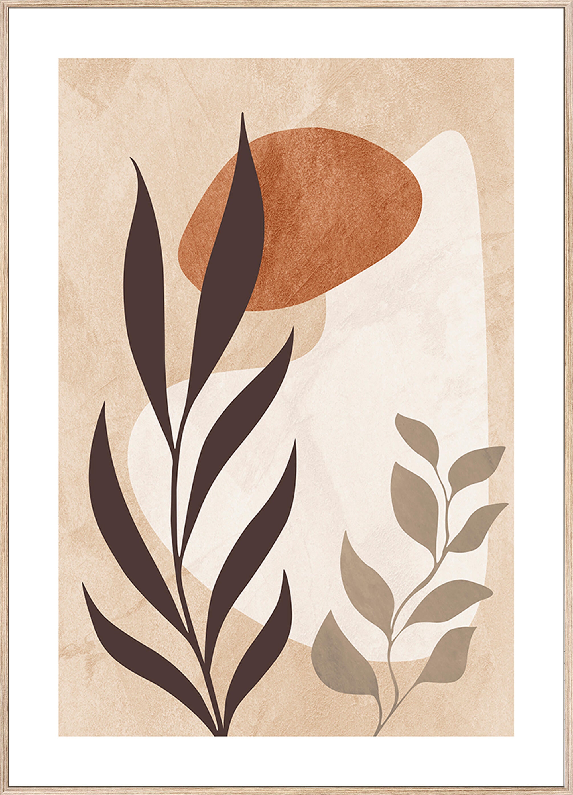 Cuadro pintura impresa enmarcada Botánica rectangular de 51 x 71 cm. MDF Hoja marrón. Marco color Haya - 2