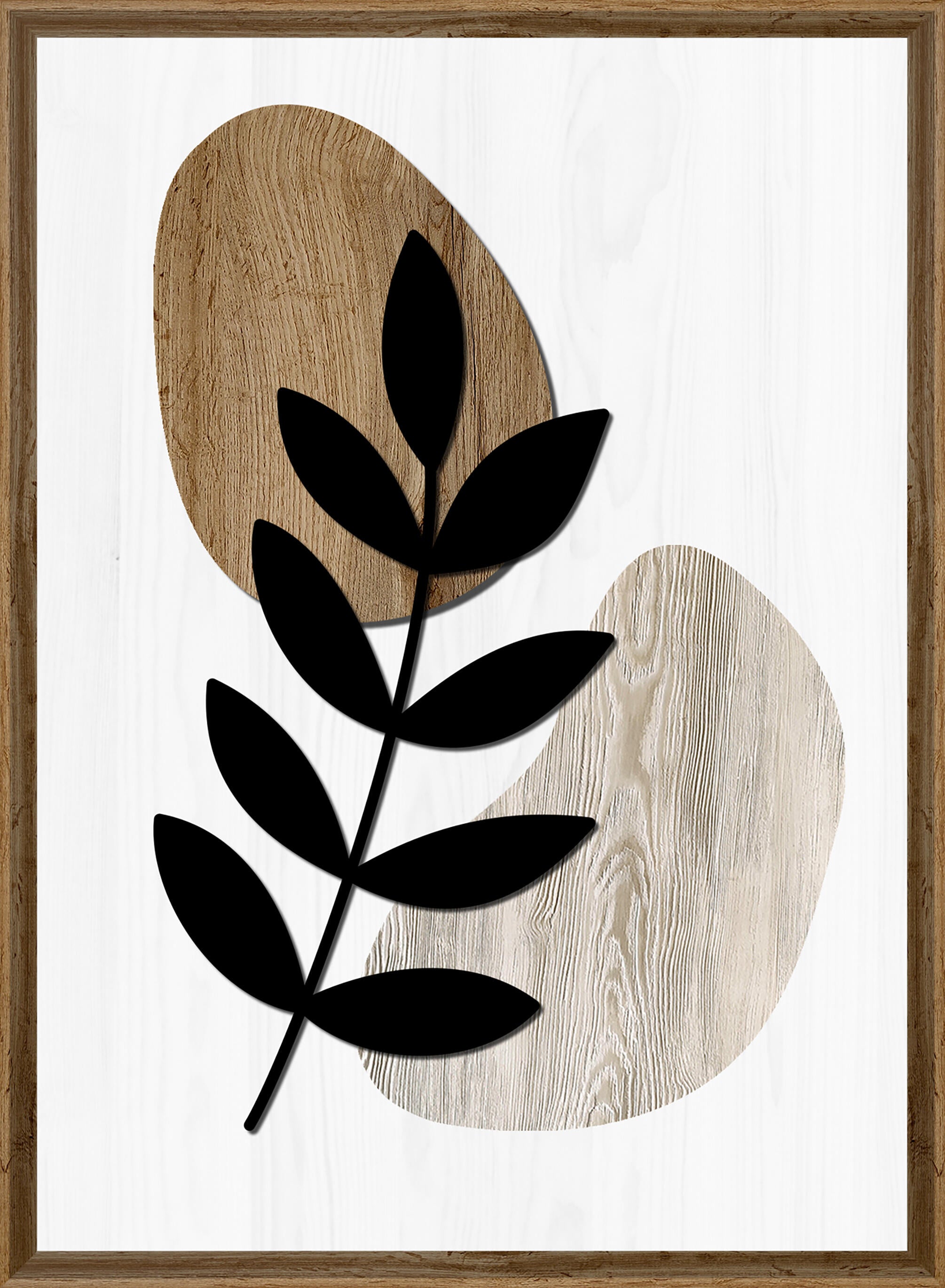 Cuadro pintura impresa enmarcada Naturaleza rectangular de 52 x 72 cm. MDF Hoja Alrgada multicolor. Marco color Haya - 2