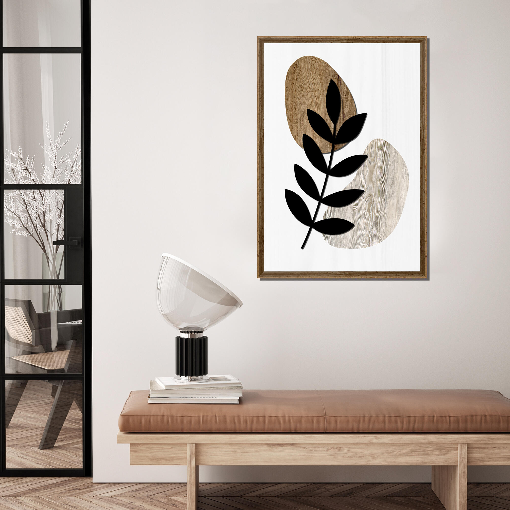 Cuadro con marco hoja alrgada 52 cm x 72 cm