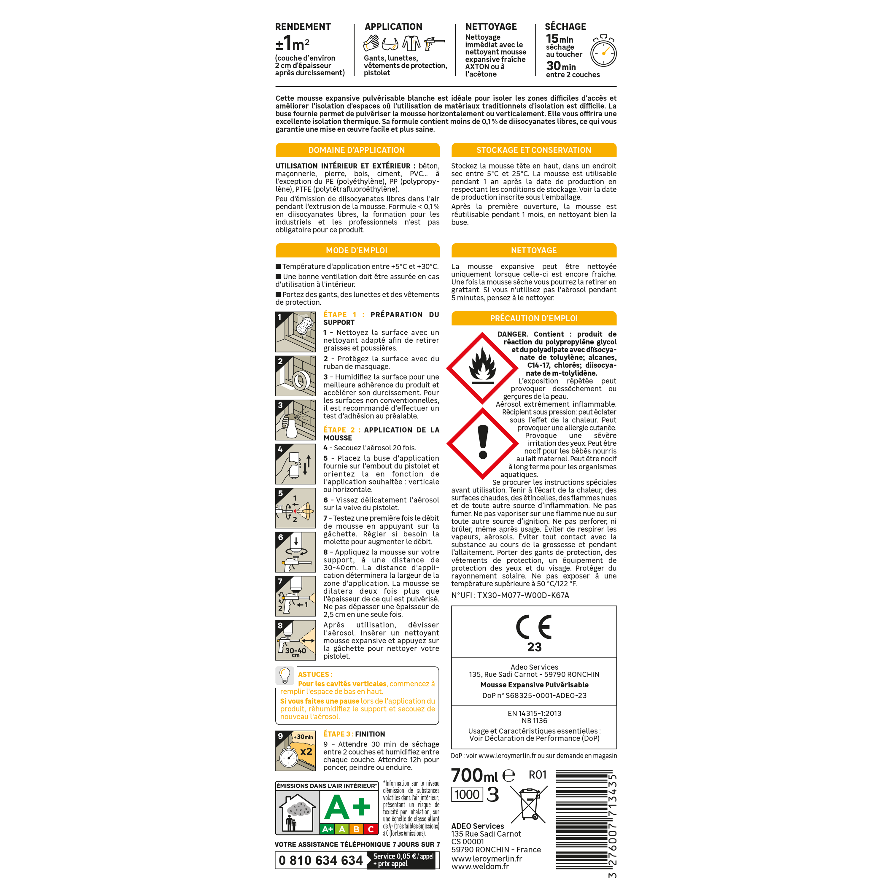 Mousse polyuréthane expansive d'isolation AXTON 700Ml - 5