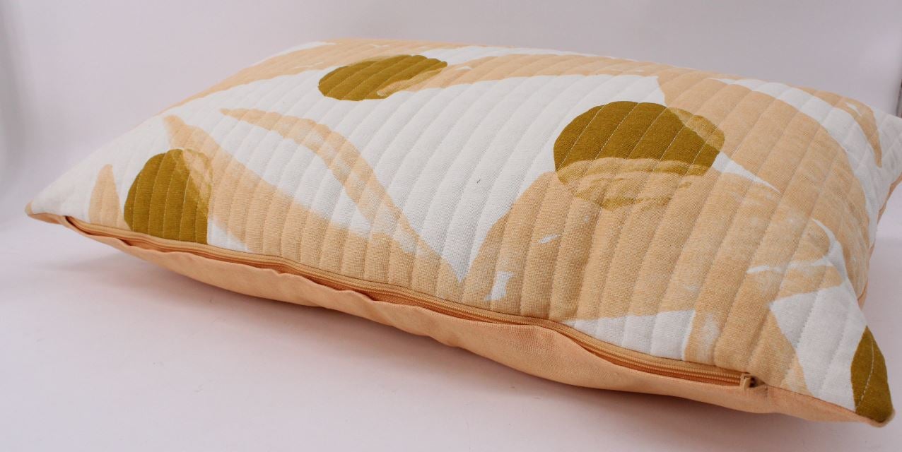 Coussin coton motif feuillage, camel/rose l.60 x H.40 cm - 2