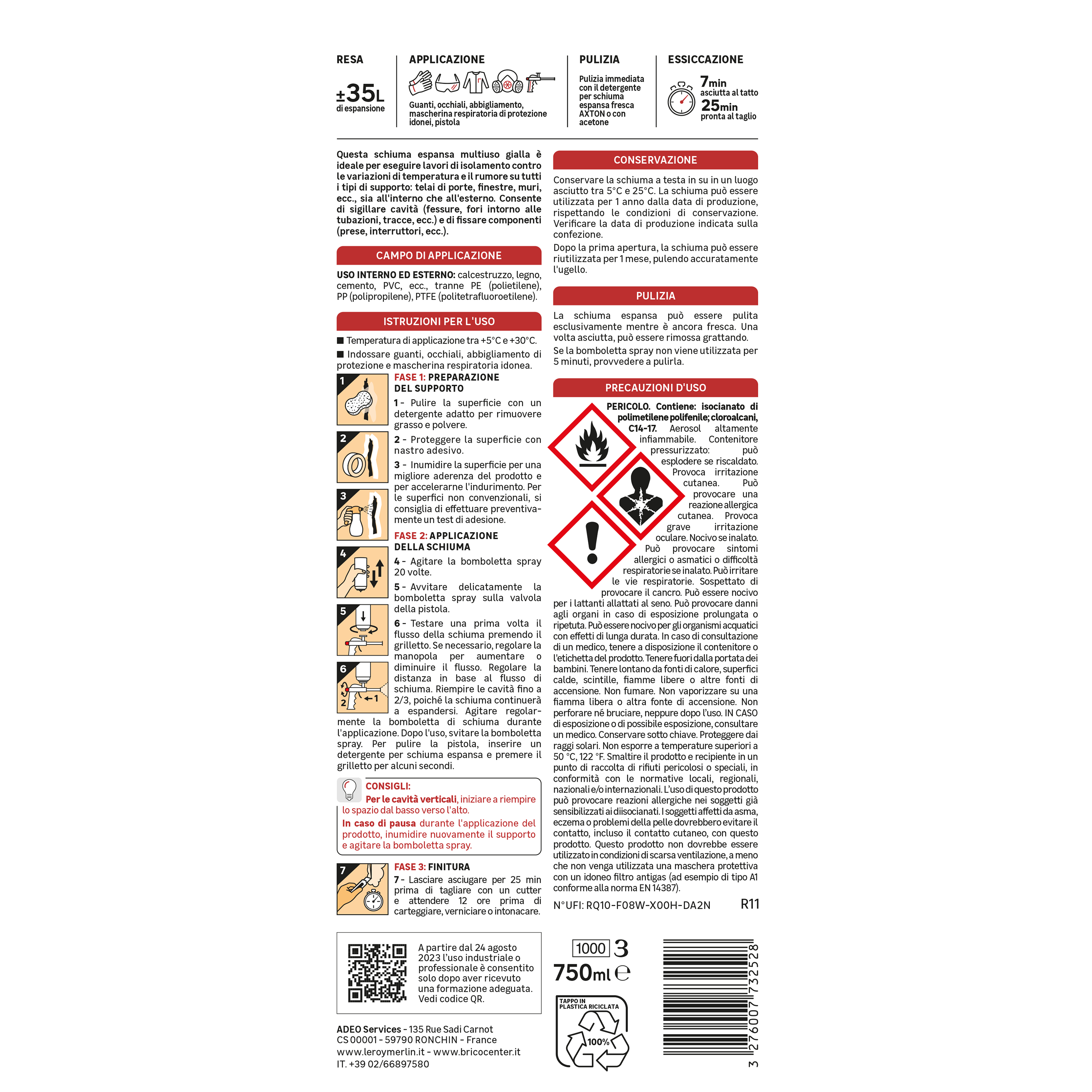 Schiuma espansa poliuretanica AXTON multiuso per pistola per isolare 750 ml - 7