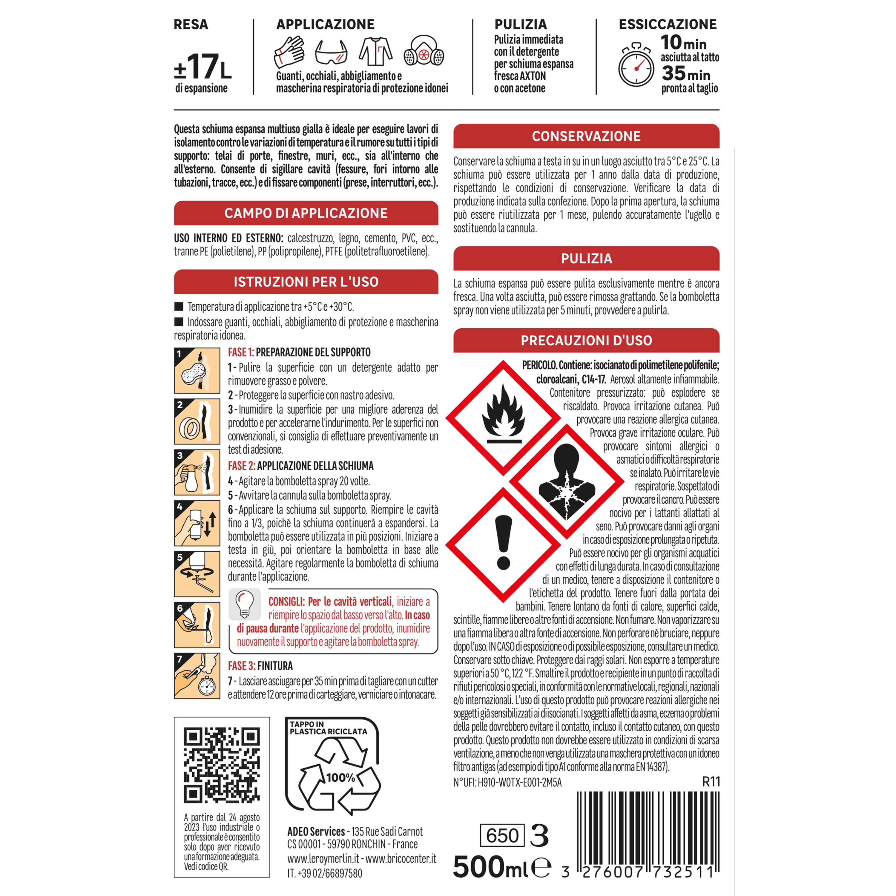 Schiuma espansa poliuretanica AXTON multiuso per isolare 500 ml - 6
