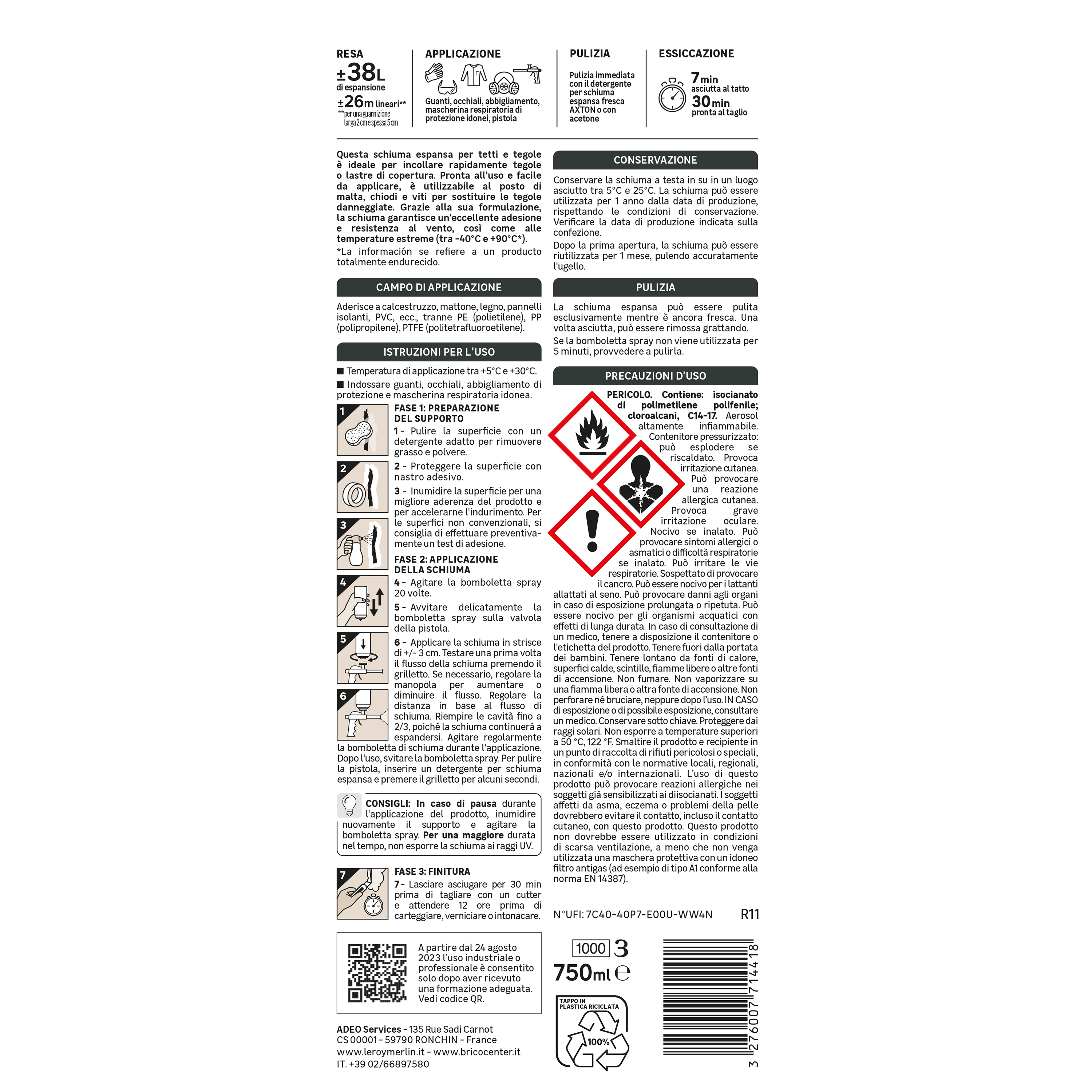 Schiuma espansa poliuretanica AXTON per pistola per isolare 750 ml - 6