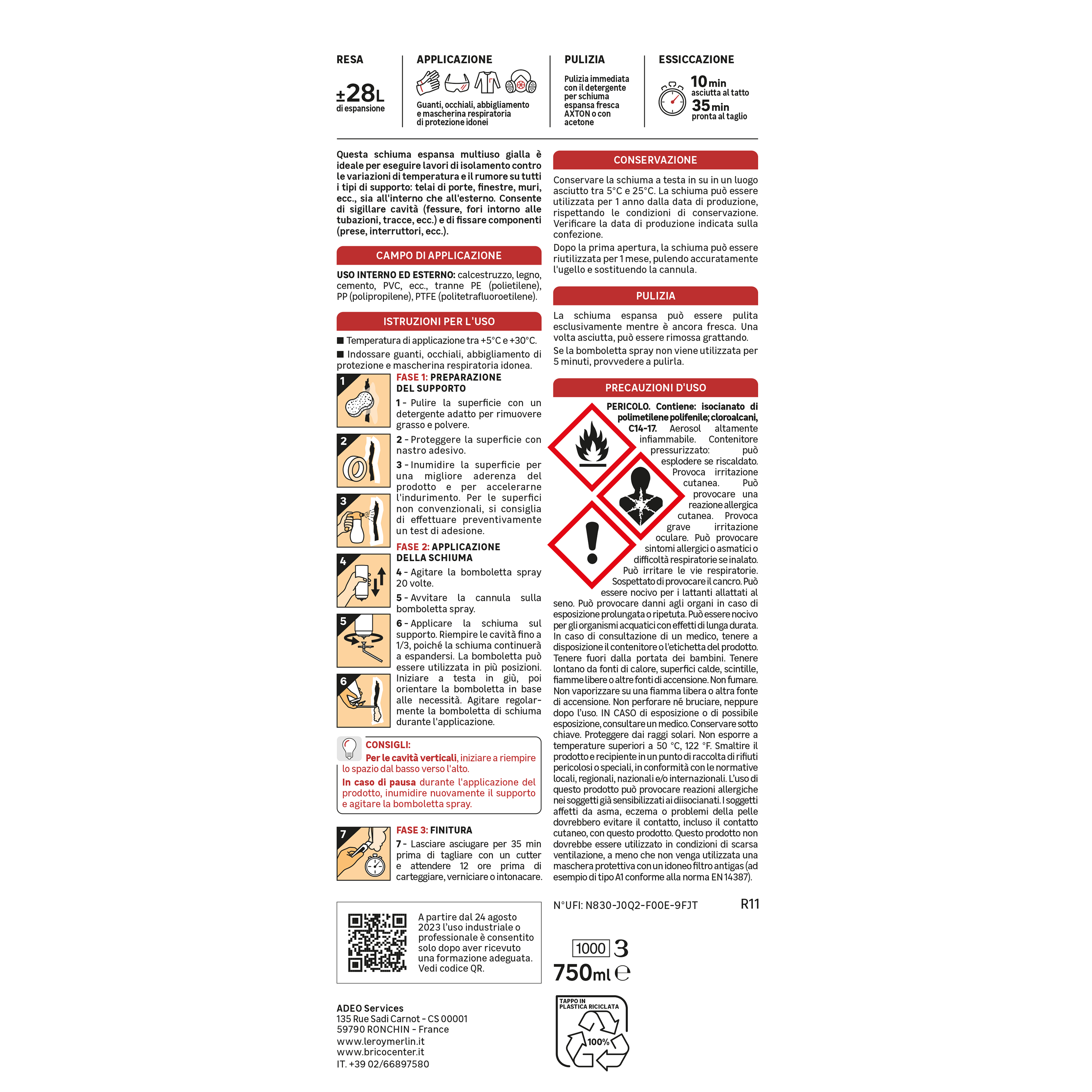 Schiuma espansa poliuretanica AXTON Bipack per isolare 750 ml - 8