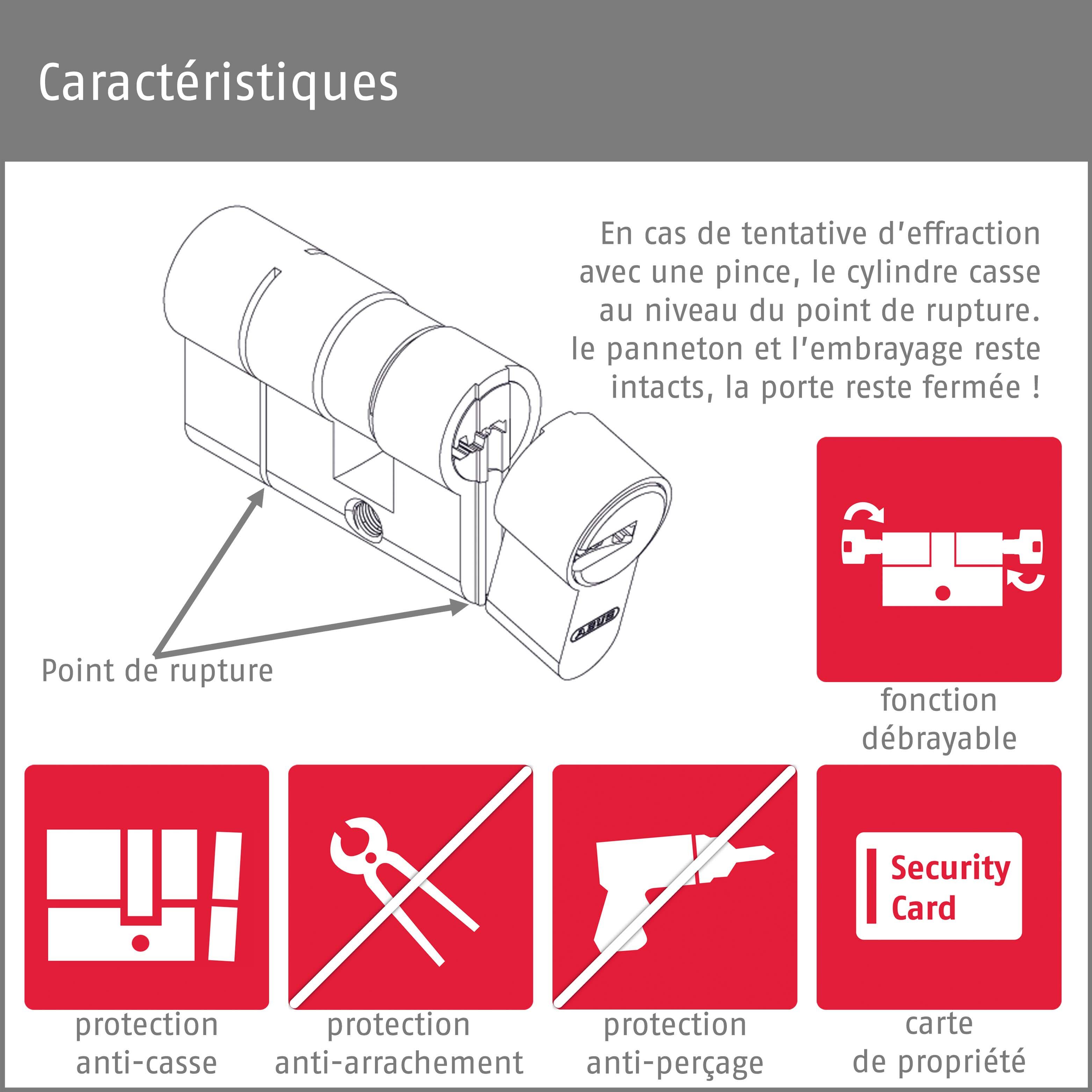 Cylindre de serrure ABUS Zeta débrayable L.30 + 40mm 3 clés - 2