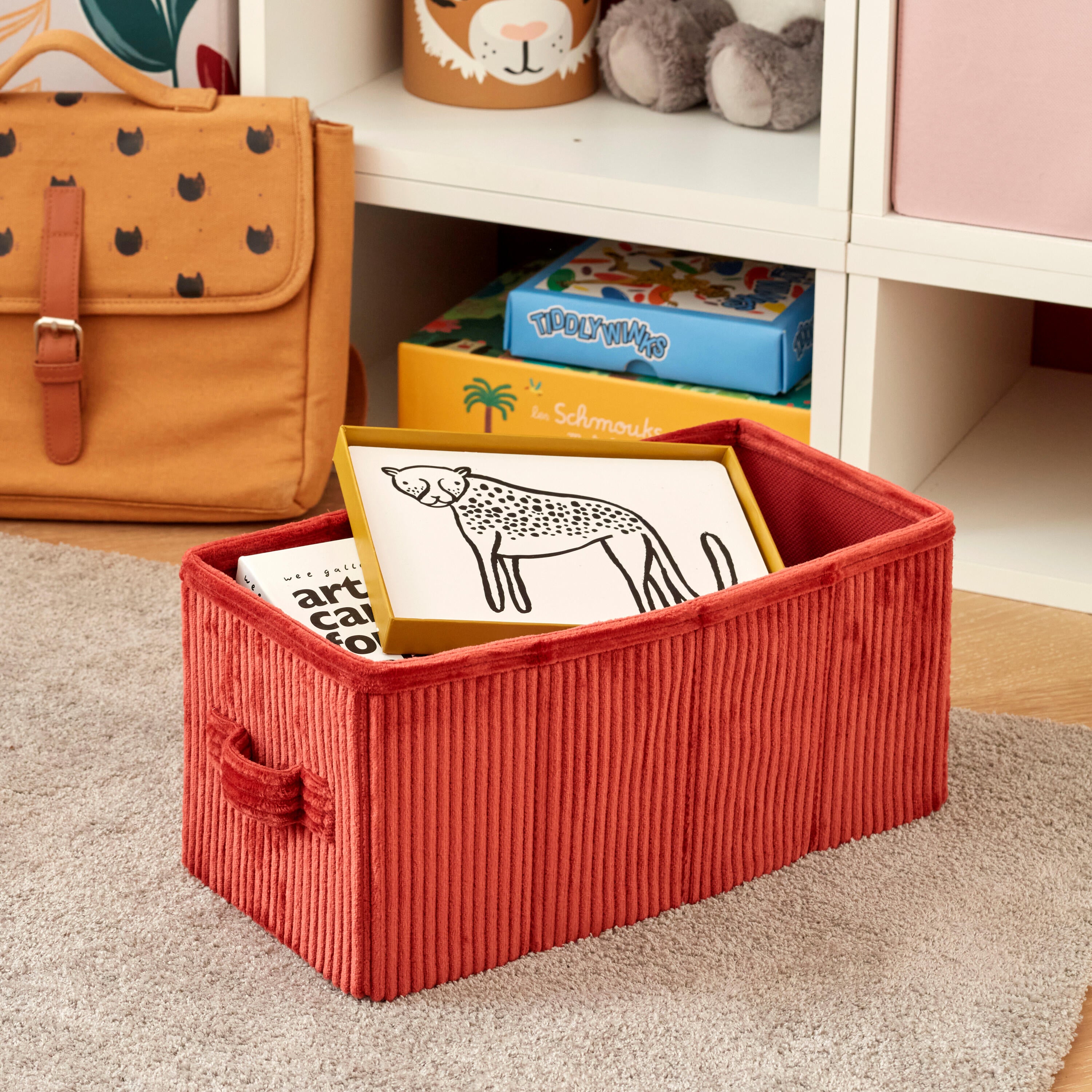 Panier SPACEO Kub effet velours rouge H.14 x l.14 x P.31 cm - 2