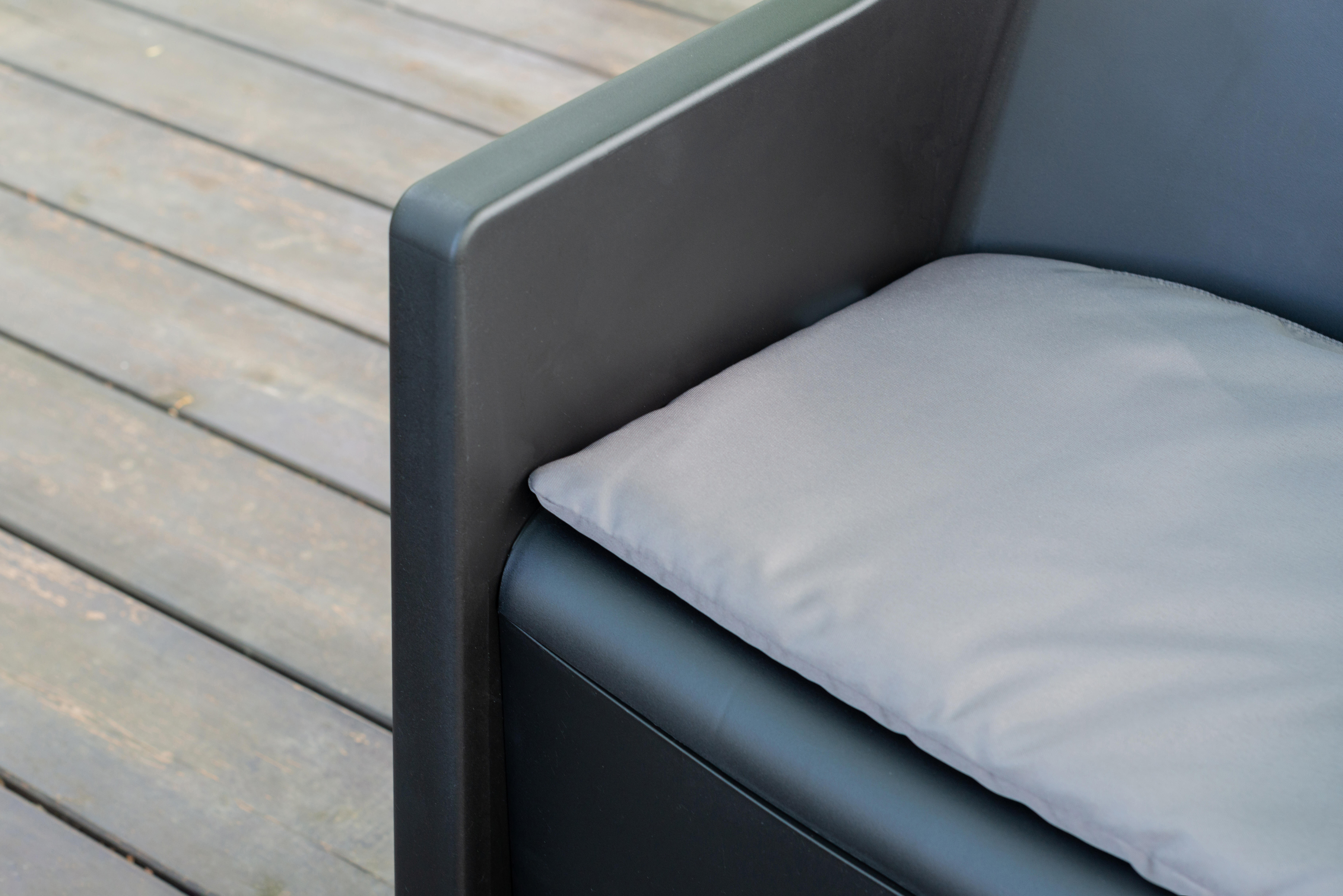 Salotto da giardino per 2 persone nero Luna con cuscini in poliestere grigio - 6