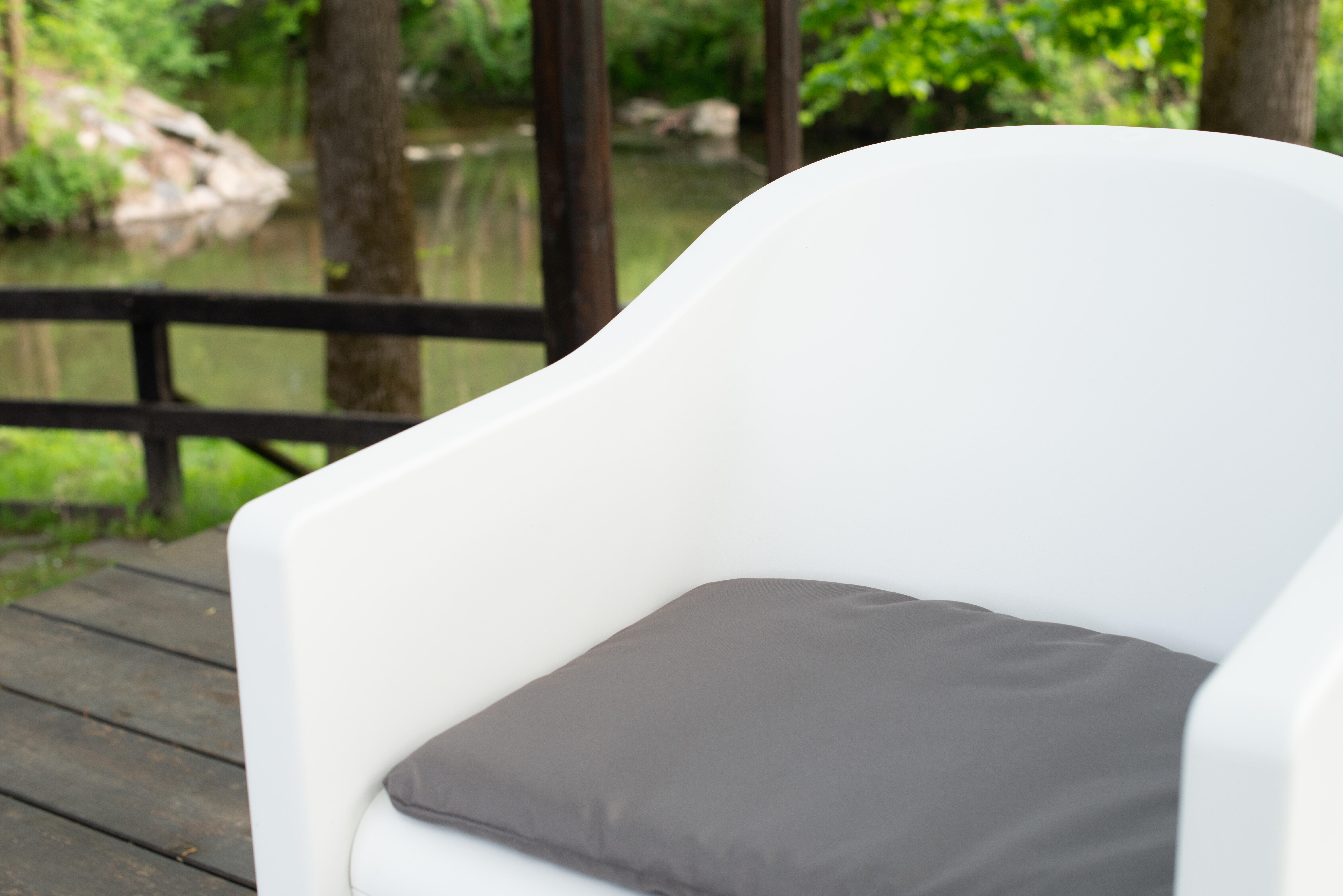 Salotto da giardino per 2 persone bianco Luna con cuscini in poliestere grigio - 10