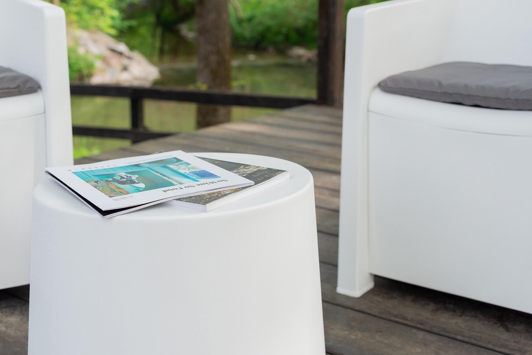 Salotto da giardino per 2 persone bianco Luna con cuscini in poliestere grigio - 8