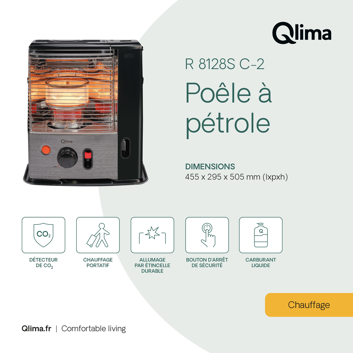Poêle à pétrole à mèche double combustion QLIMA R8128SC, 2.85 kW