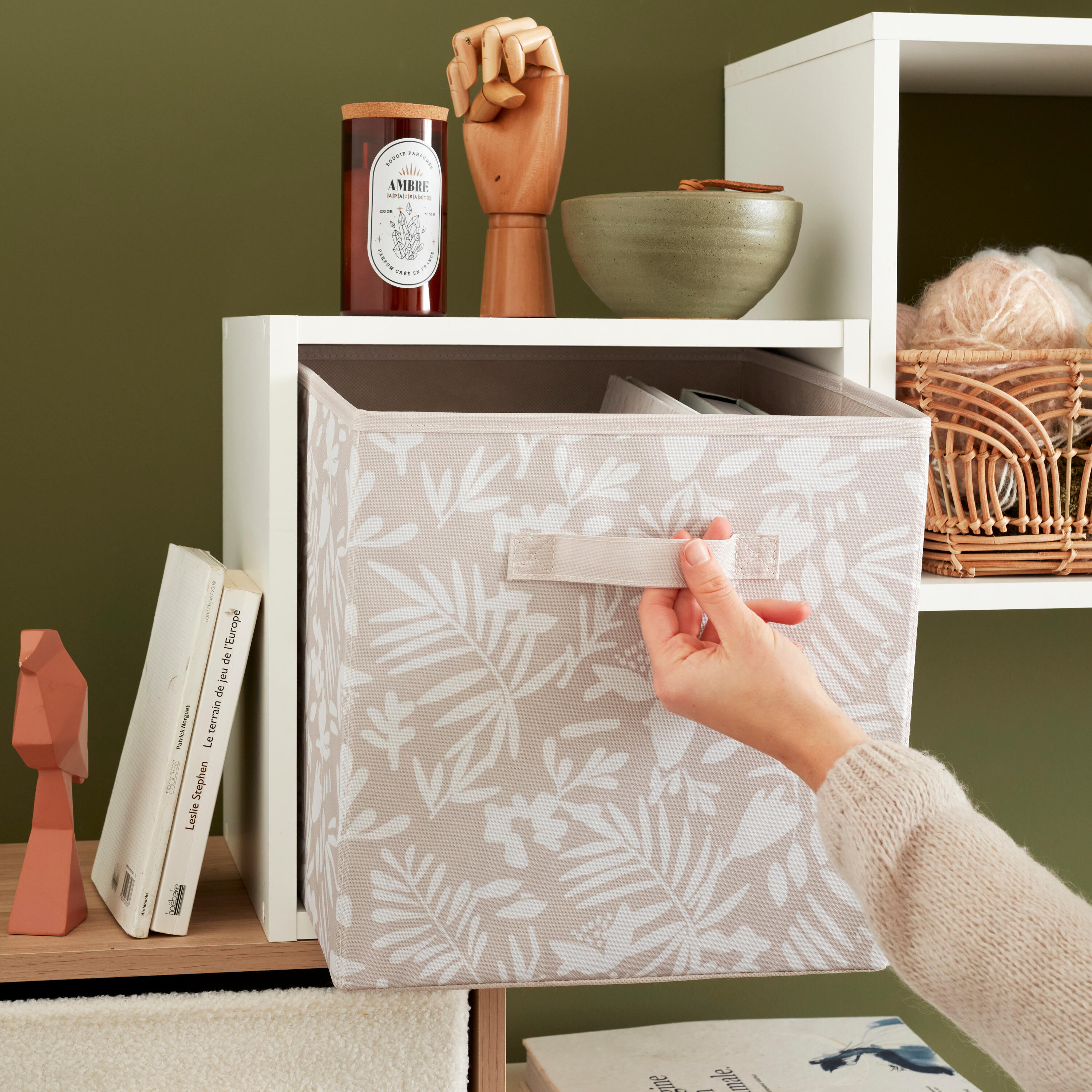 Cesto L bege e branco vegetal 31x31x31 cm Spaceo Kub - 4