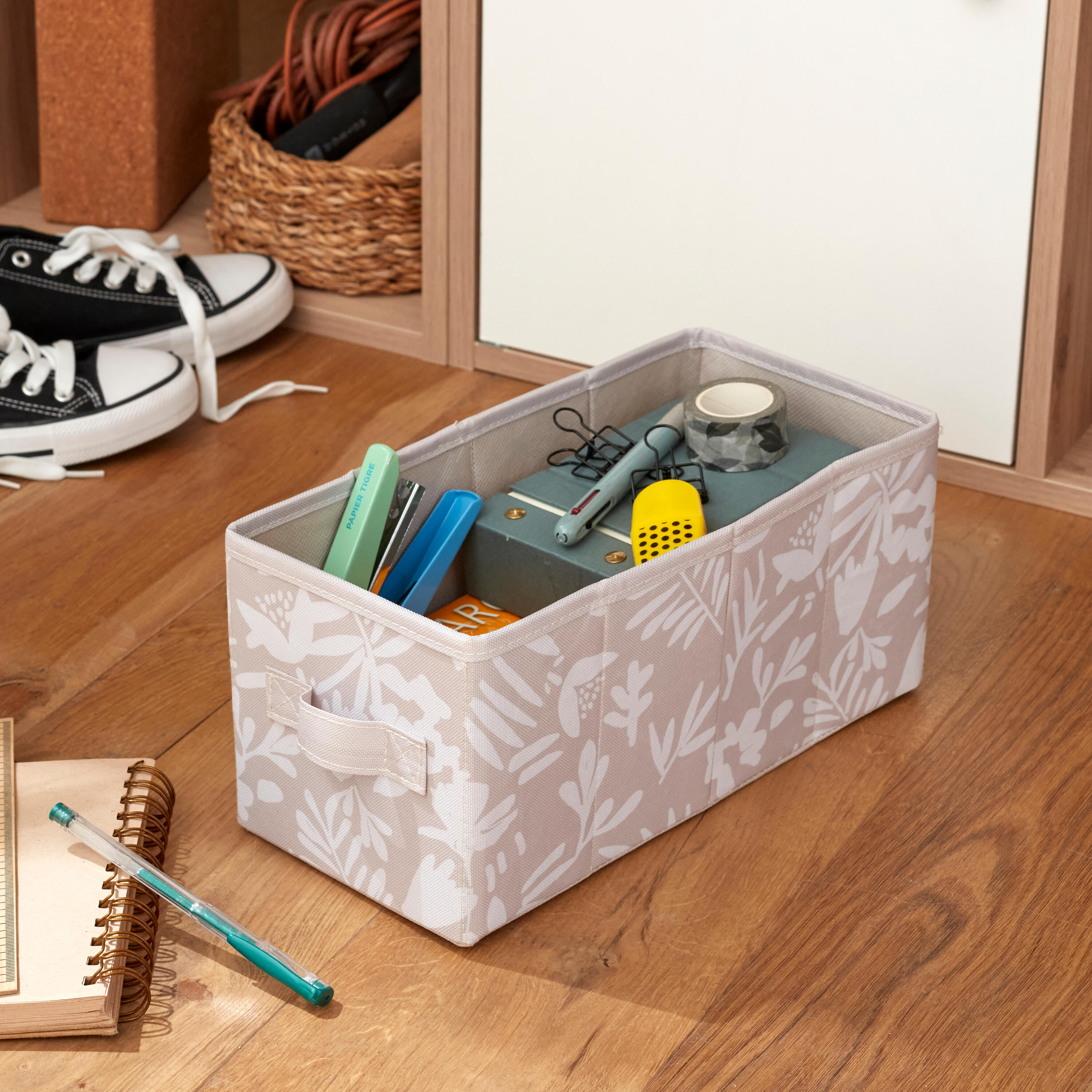 Panier SPACEO Kub motif végétal H.14 x l.14 x P.31 cm - 2