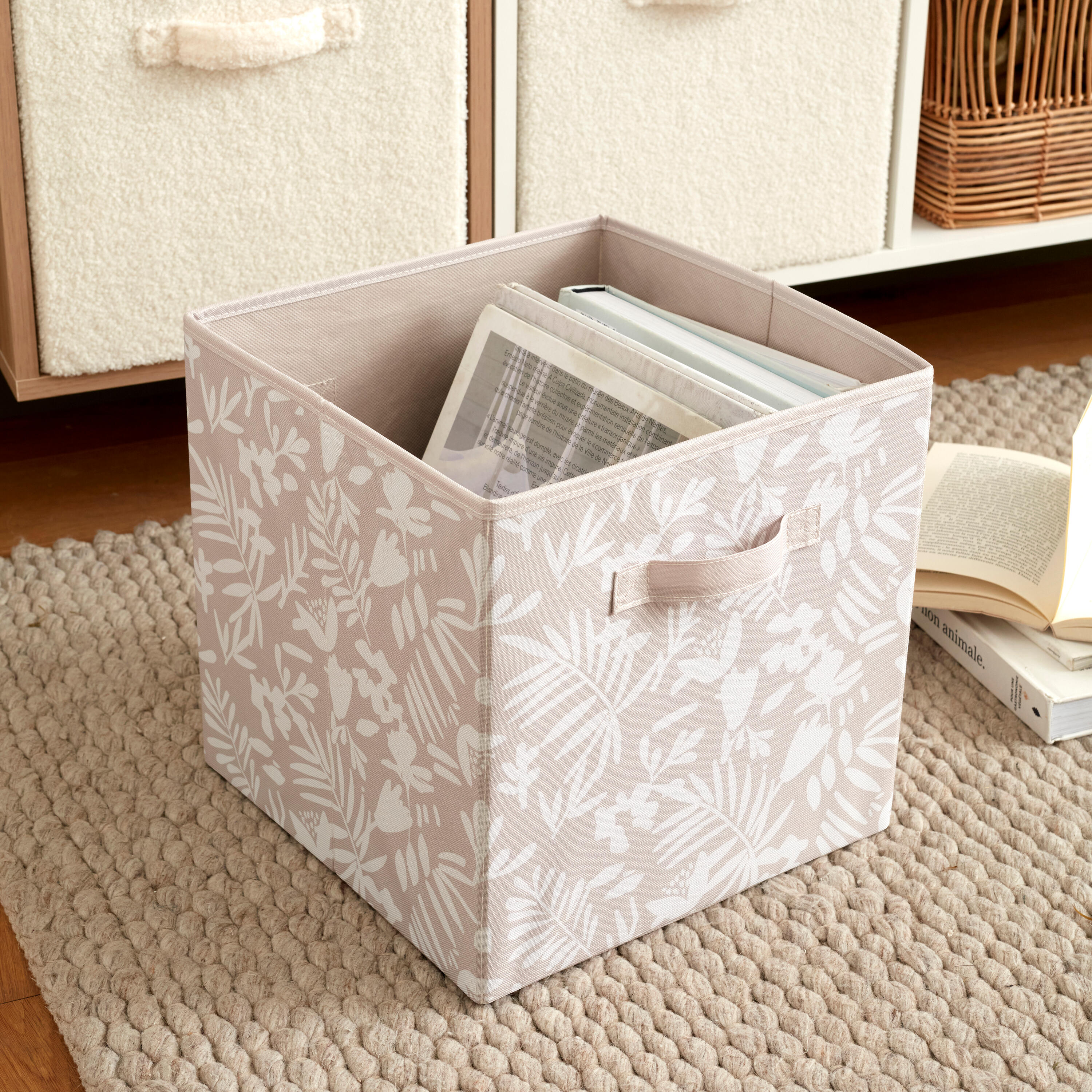 Cesto L bege e branco vegetal 31x31x31 cm Spaceo Kub - 7