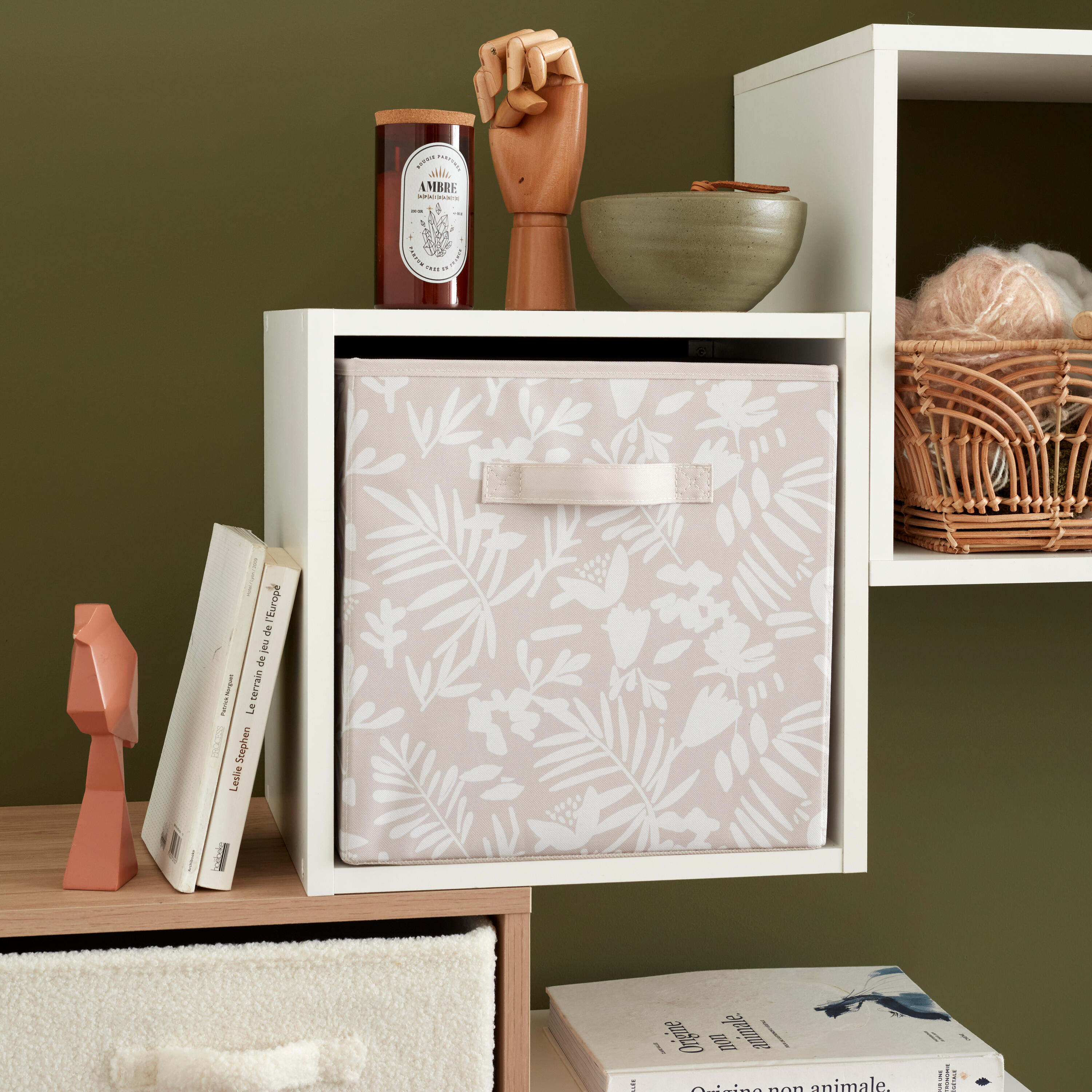 Cesto L bege e branco vegetal 31x31x31 cm Spaceo Kub - 3