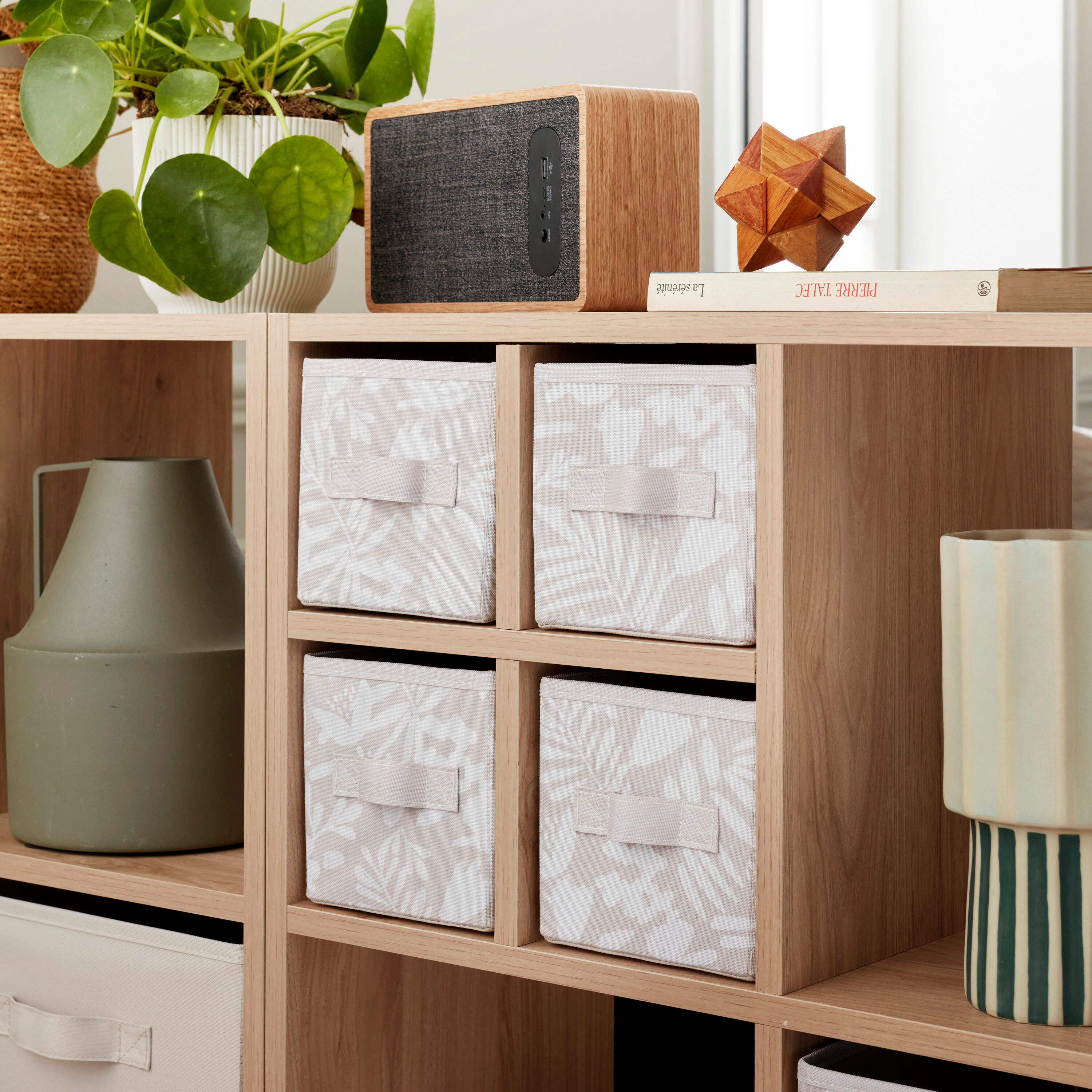 Panier SPACEO Kub motif végétal H.14 x l.14 x P.31 cm - 3