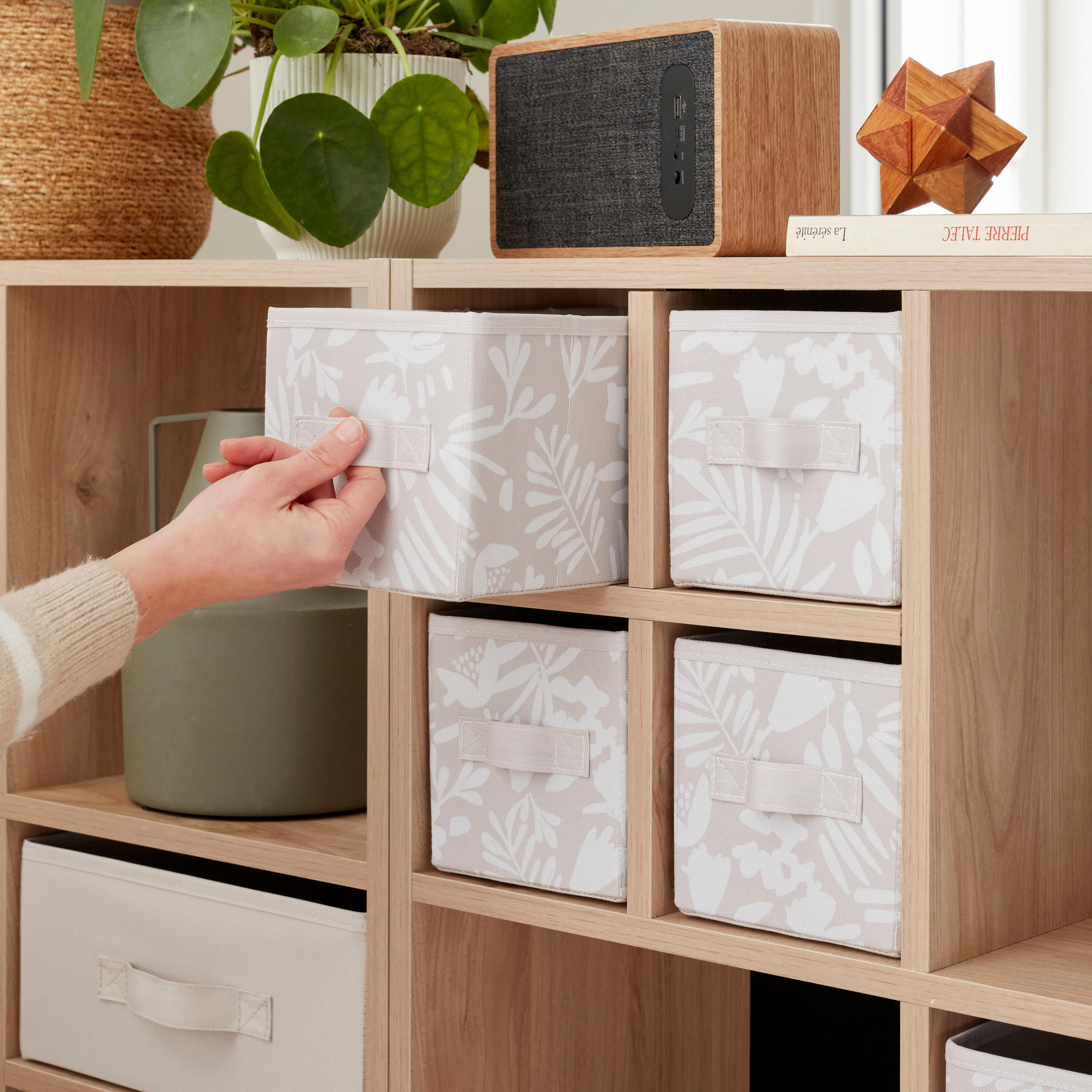 Panier SPACEO Kub motif végétal H.14 x l.14 x P.31 cm - 4