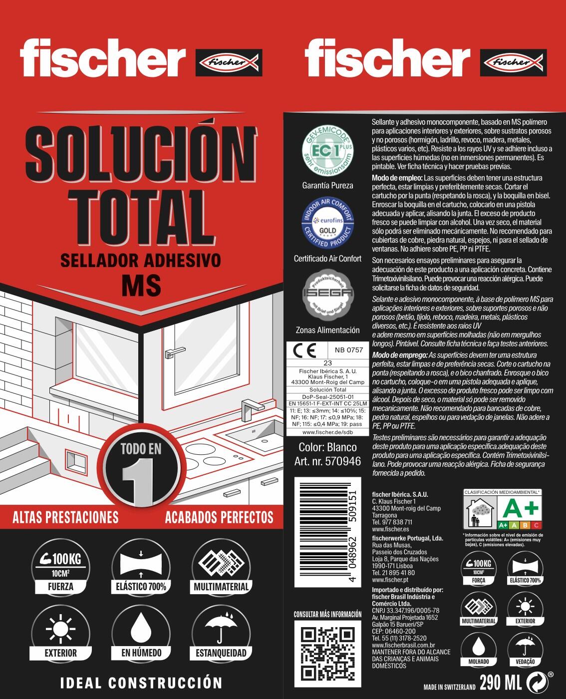 Masilla, silicona o sellador FISCHER 290 ml blanco - 2