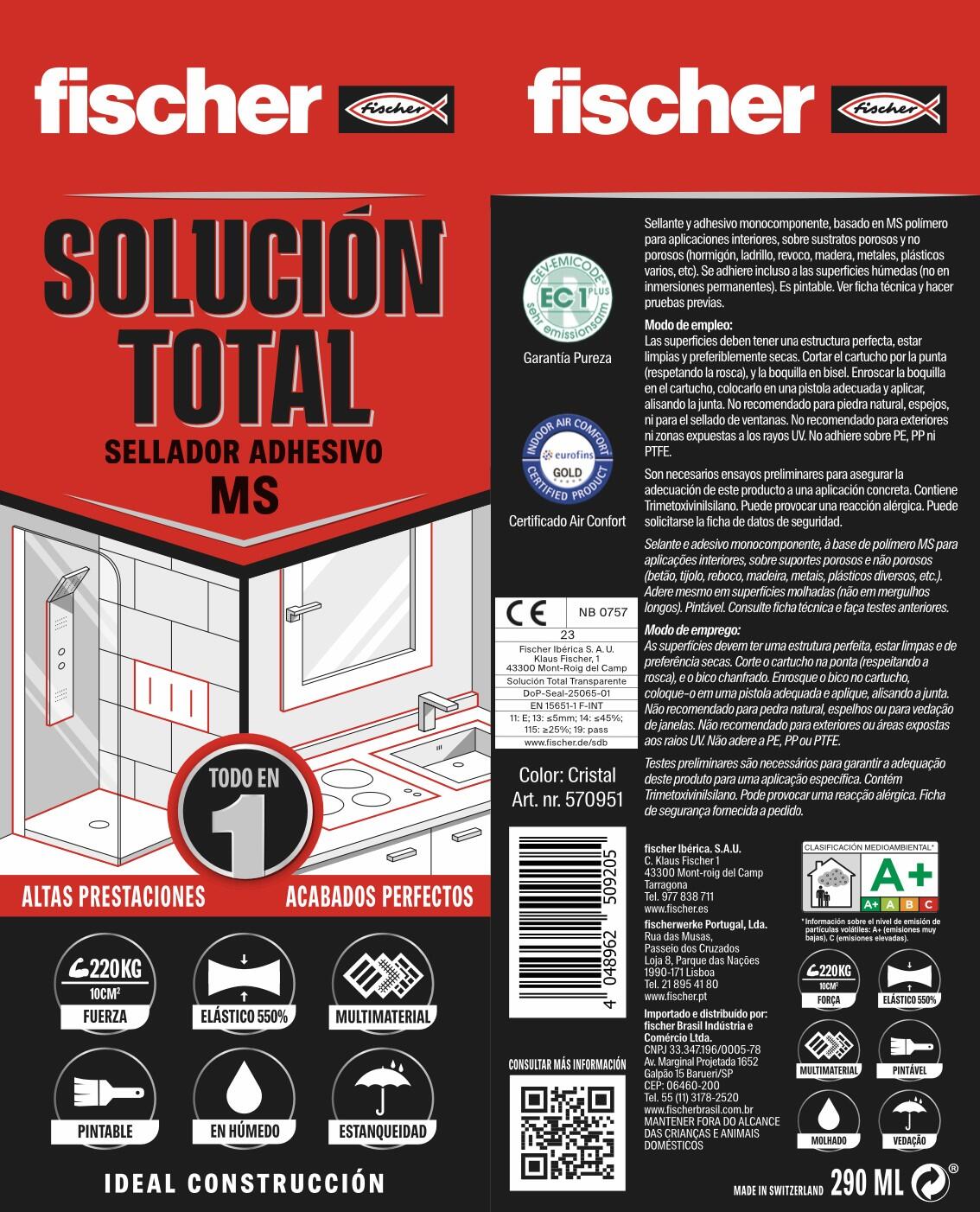 Masilla, silicona o sellador FISCHER 290 ml transparente - 2