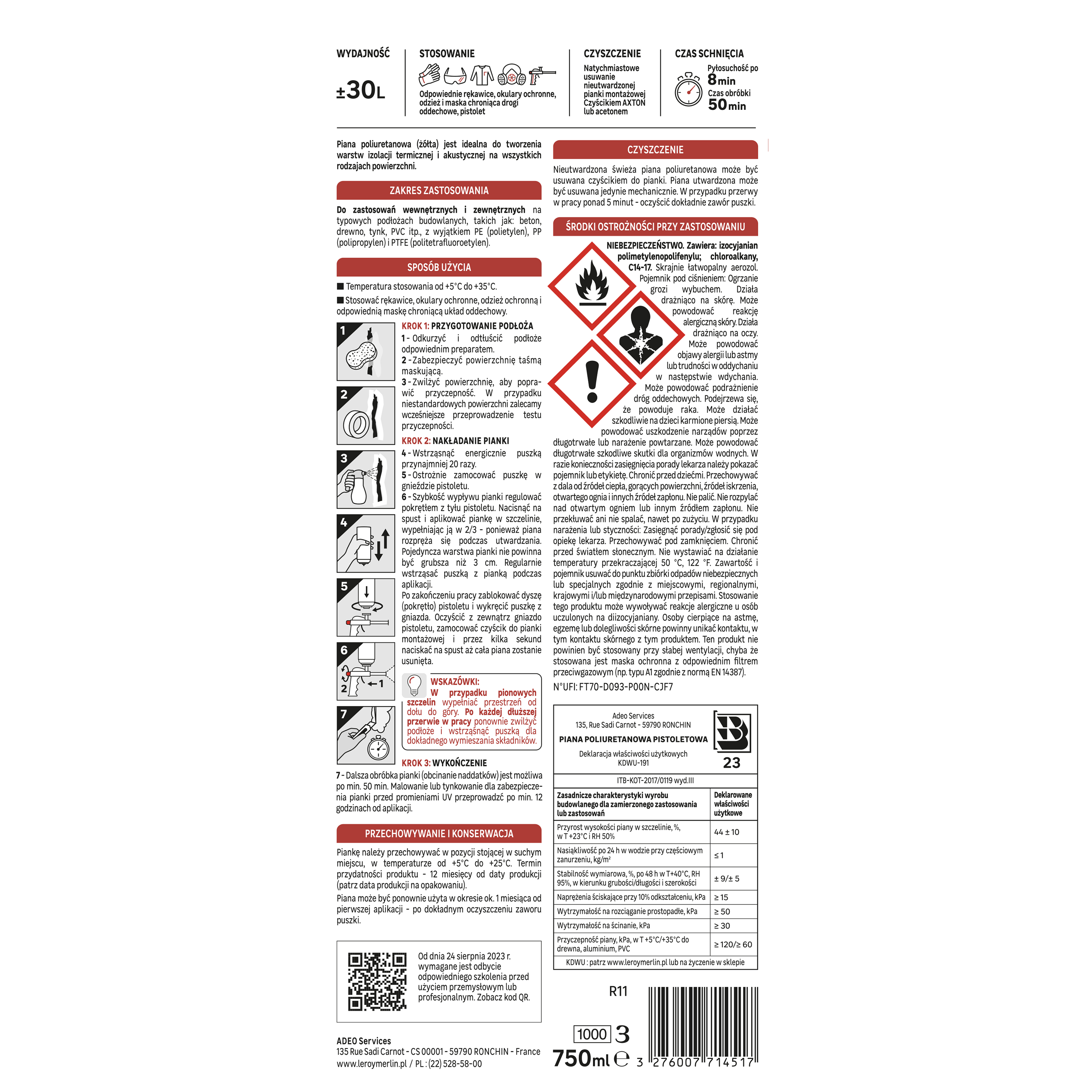 Piana montażowa poliuretanowa do pistoletu 750 ml Axton - 2