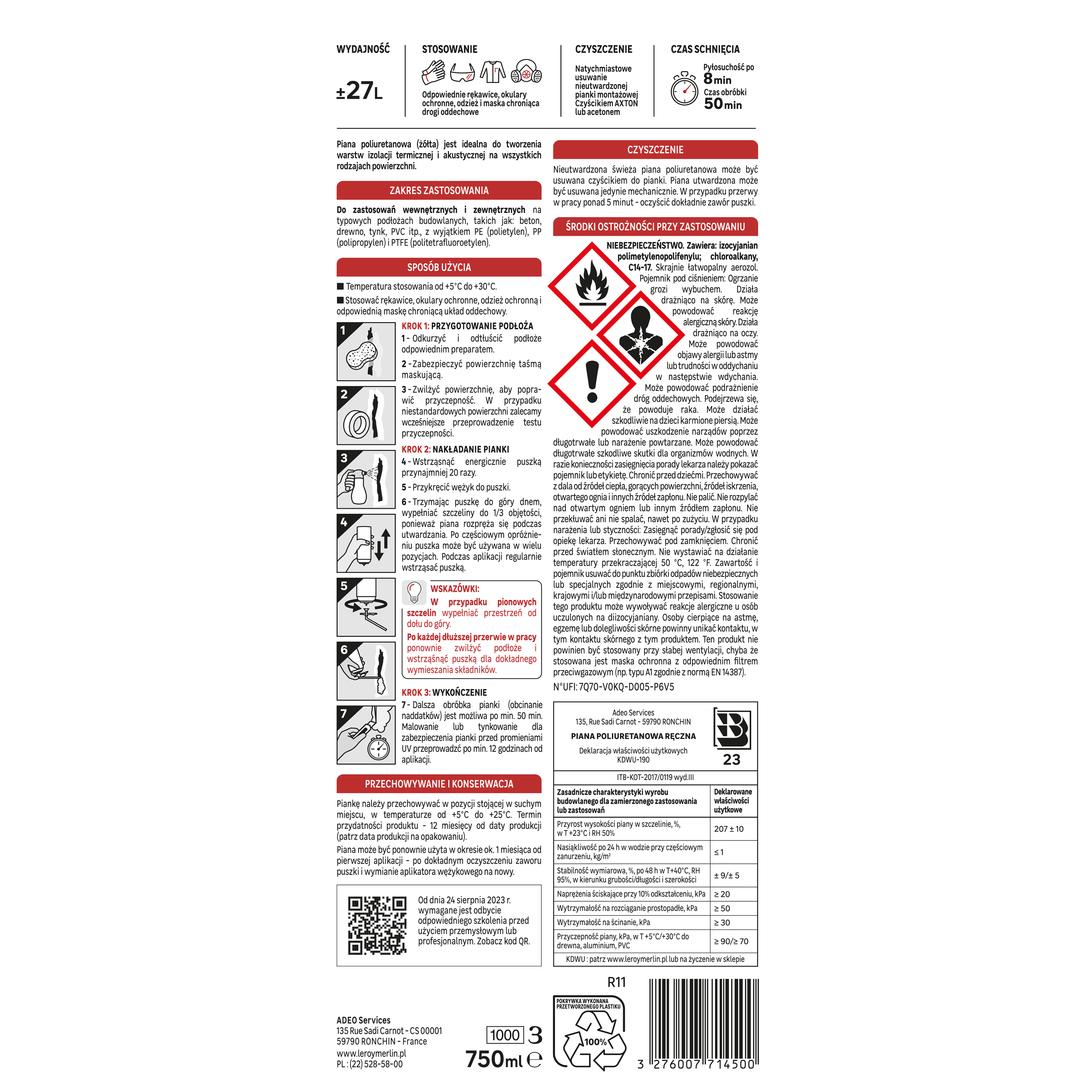 Piana montażowa poliuretanowa 750 ml Axton - 2