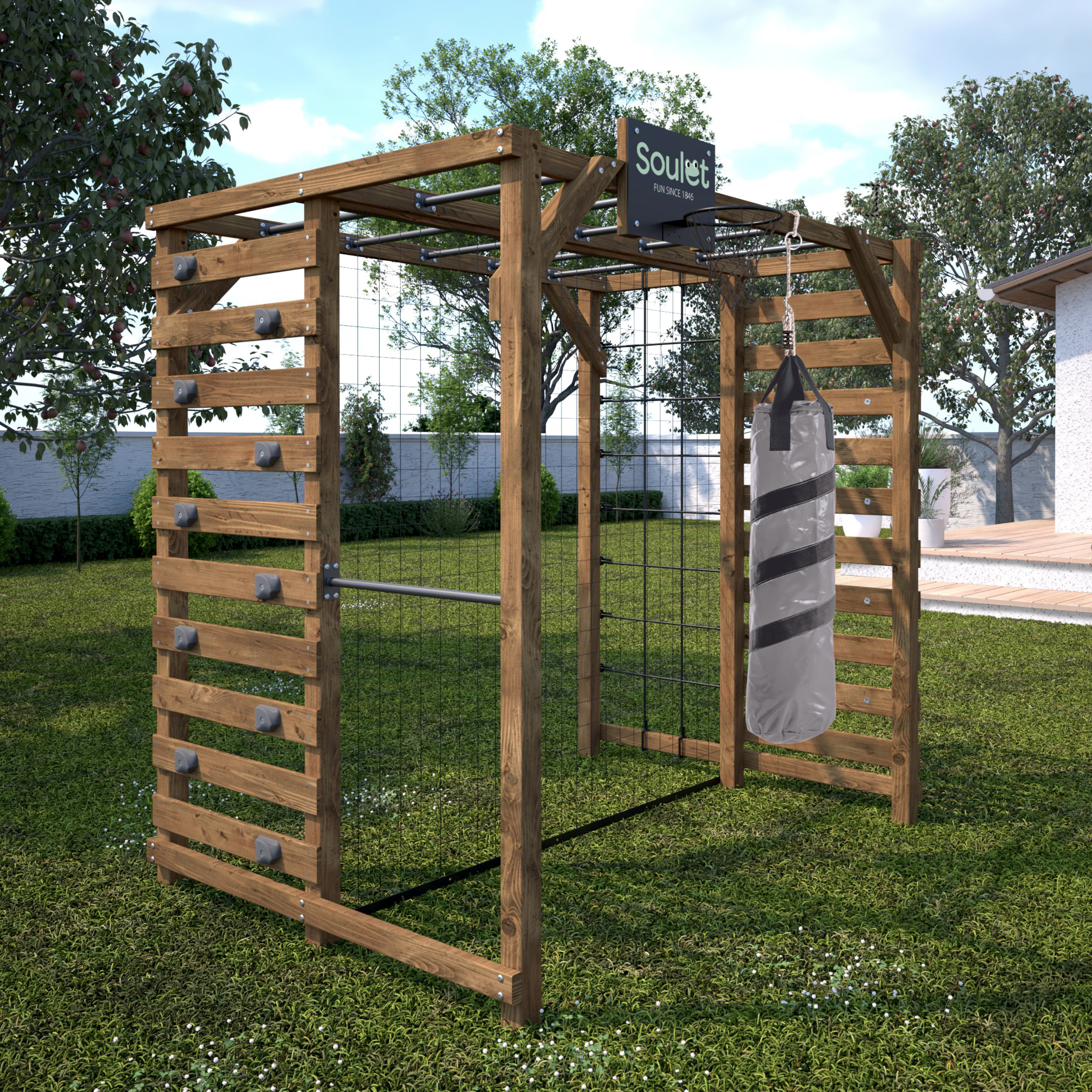 Aire de jeux en bois multi-activités Basket, Boxe, Foot, H.209 cm, ODIN, SOULET - 3