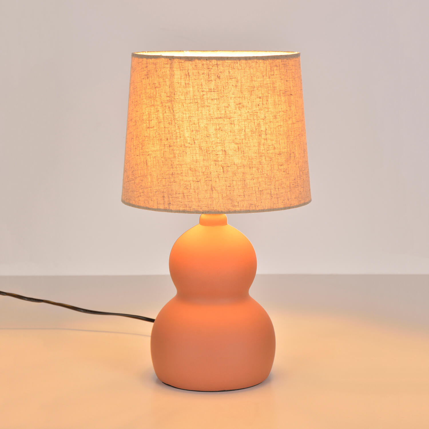 Lámpara de mesa compatible con casquillo e27 dryade corep con estructura cerámica terracota pantalla beige de lino alimentación a red