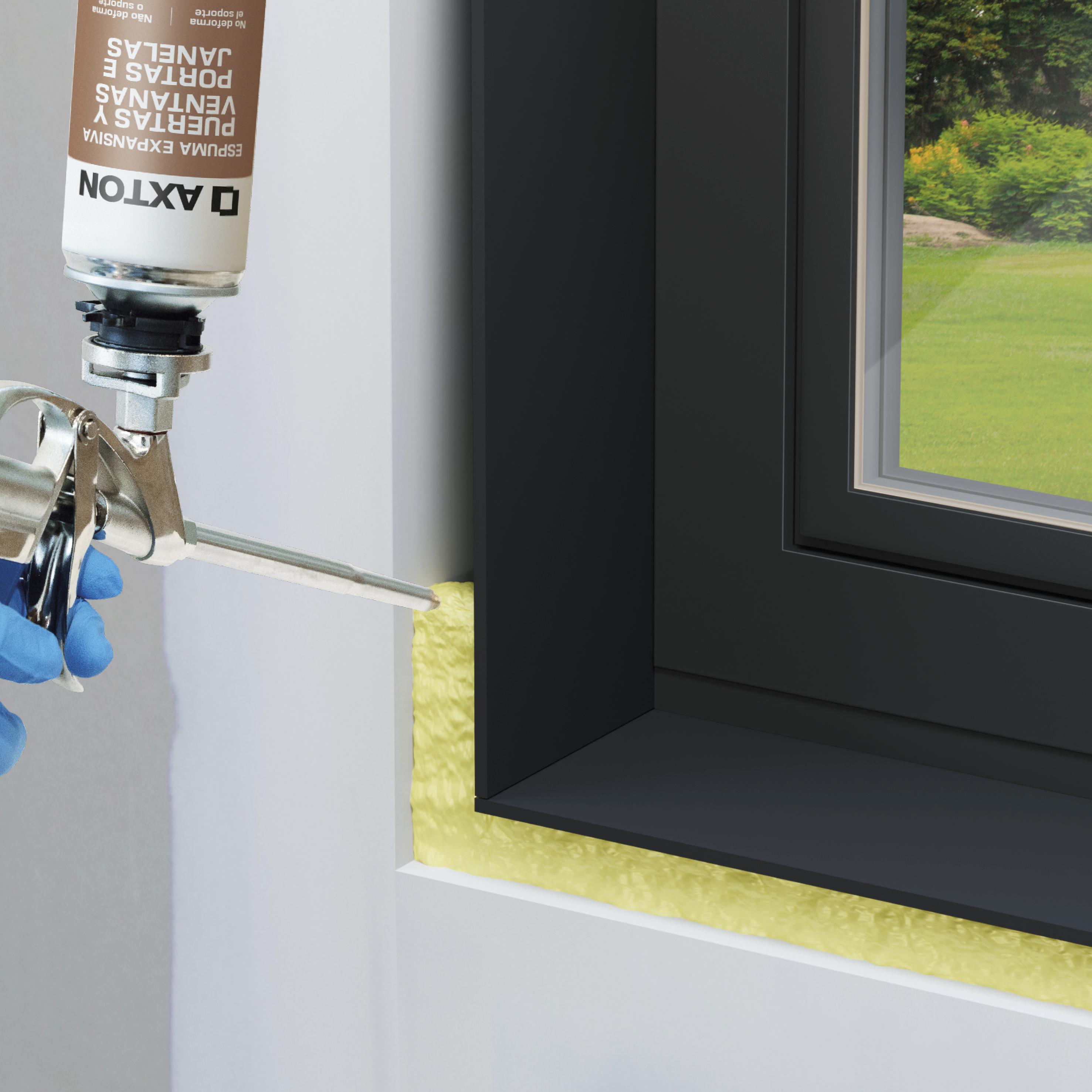Espuma de poliuretano AXTON 750 ml para ventanas en color amarillo. Tiempo de secado 30 minutos. Aplicación con pistola. - 2
