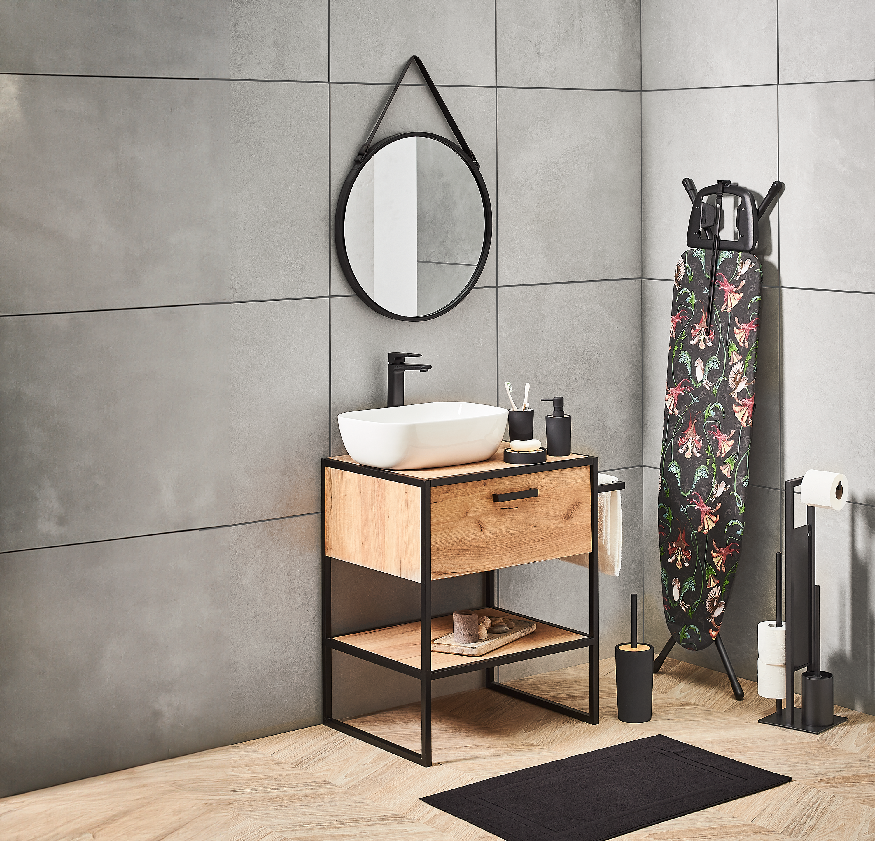 Stojak na papier toaletowy i szczotkę toaletową czarny mat Wenko - 2