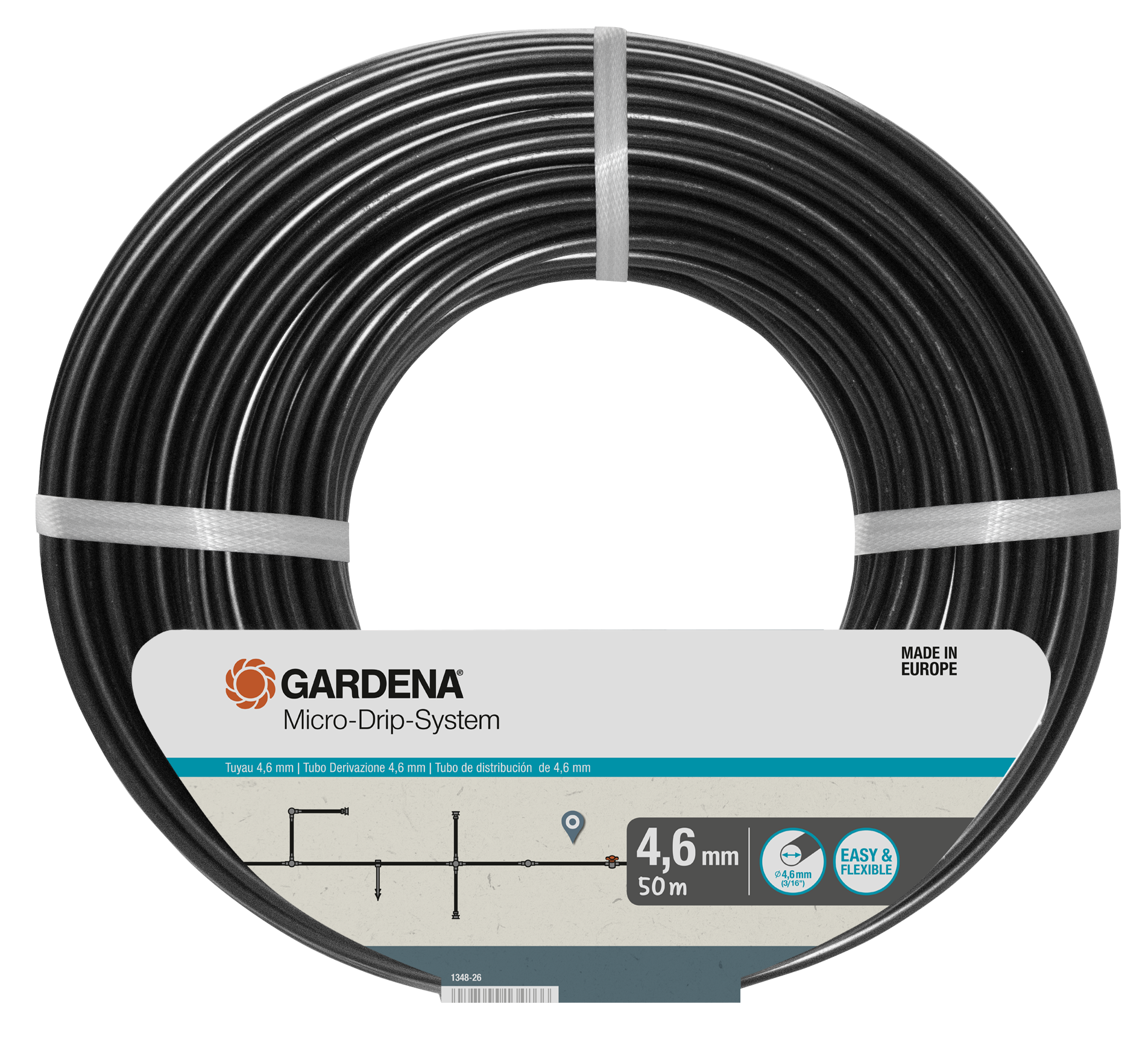 Tuyau polyéthylène nu goutte à goutte GARDENA L.50 m Diam.4.6 mm 1348-26 - 2