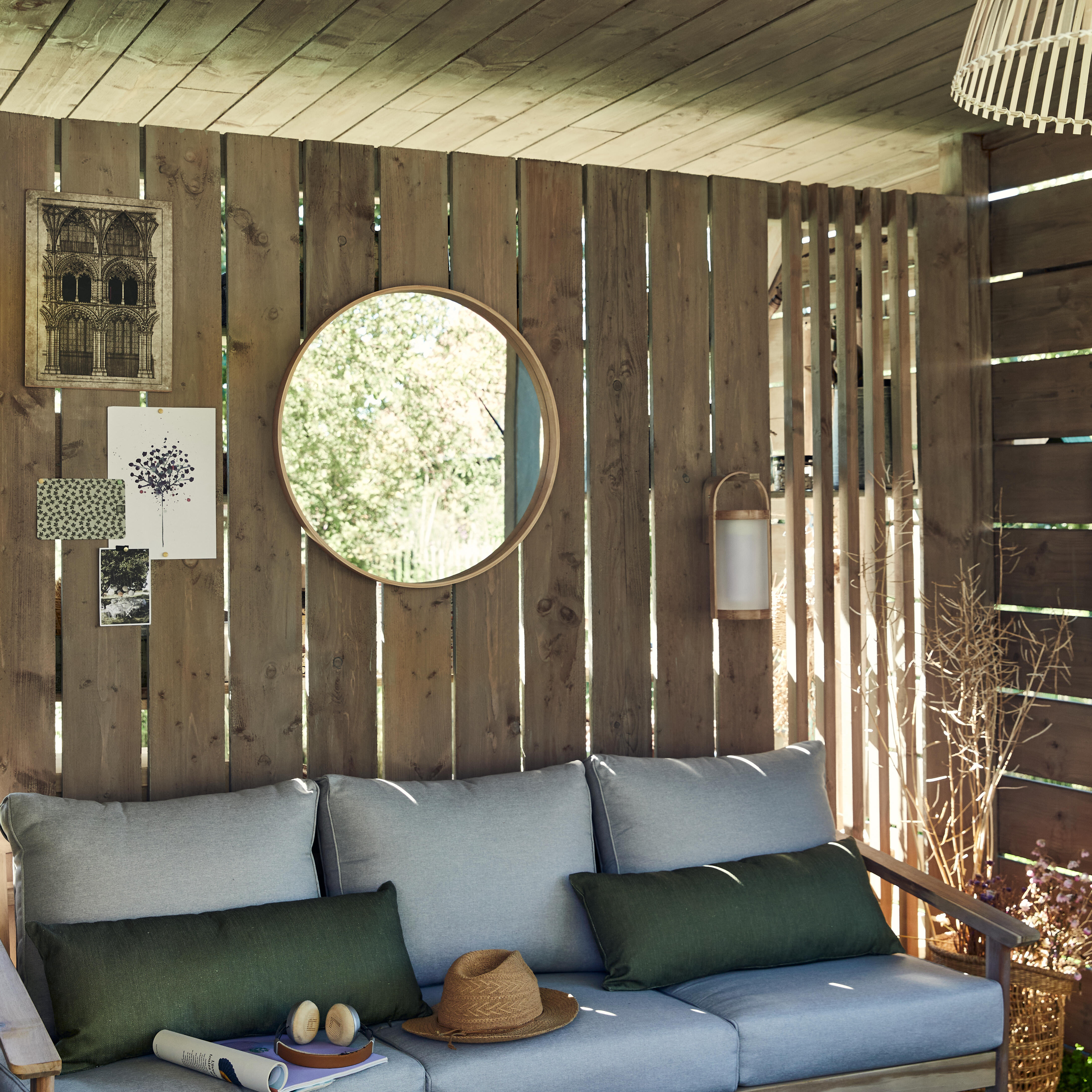 Espejo enmarcado de pared redondo Nordik Frene madera natural mate INSPIRE de 62 cm de diámetro - 12